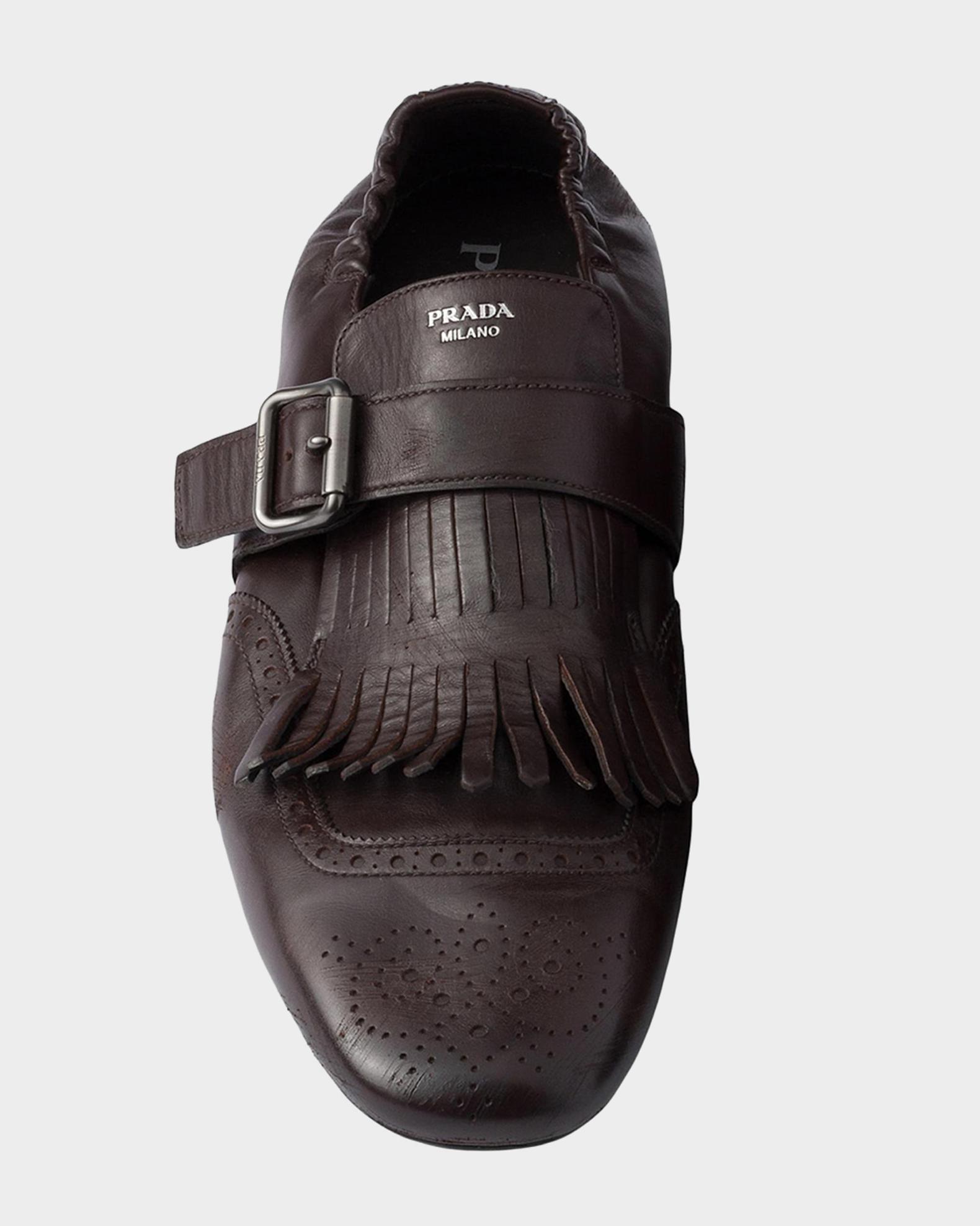靴 PRADA monk strap leather shoes Prada Men's Shuffle Fringed Leather Monk Strap Shoes | Neiman Marcus