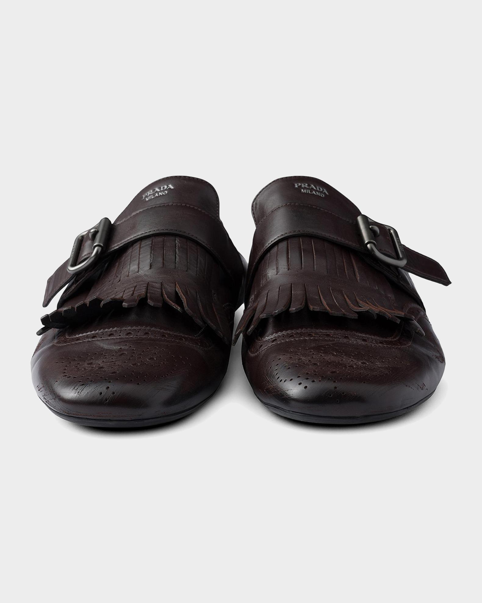 Prada Men's Shuffle Fringed Leather Monk Strap Shoes | Neiman Marcus