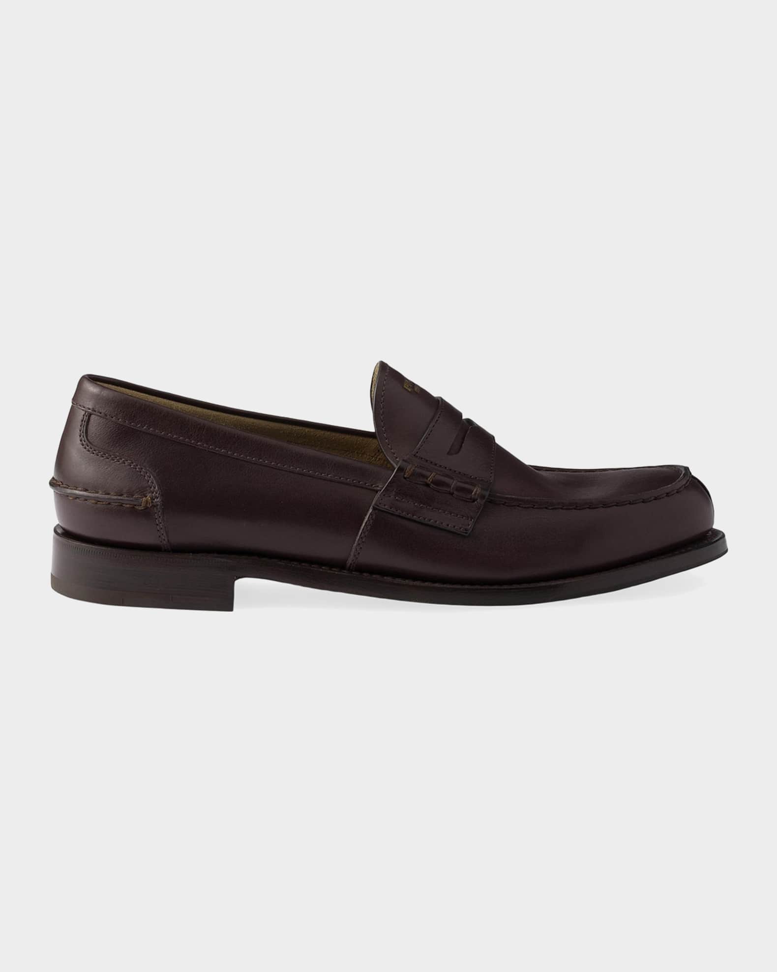 Prada Men's Leather Moc-Toe Penny Loafers | Neiman Marcus