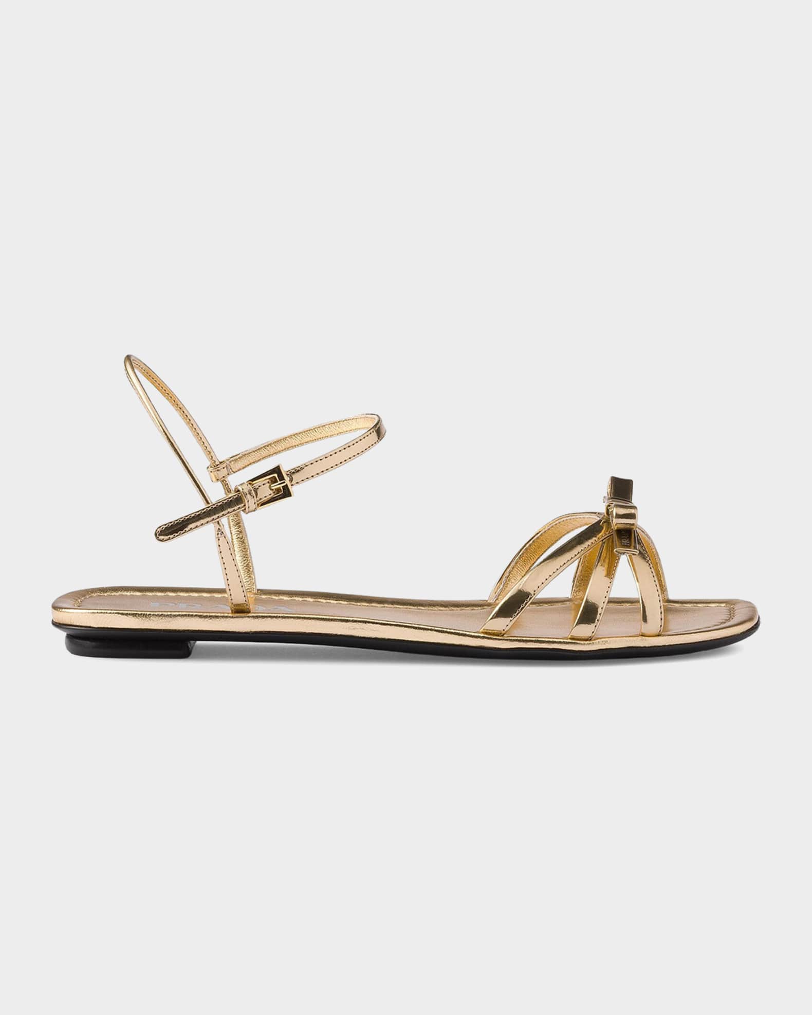 Prada Flat Metallic Leather Sandals | Neiman Marcus
