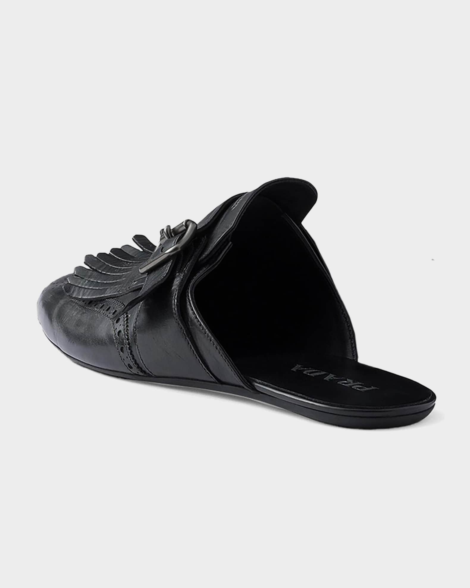 Prada Men's Shuffle Antiqued Leather Monk-Strap Mules with Fringe