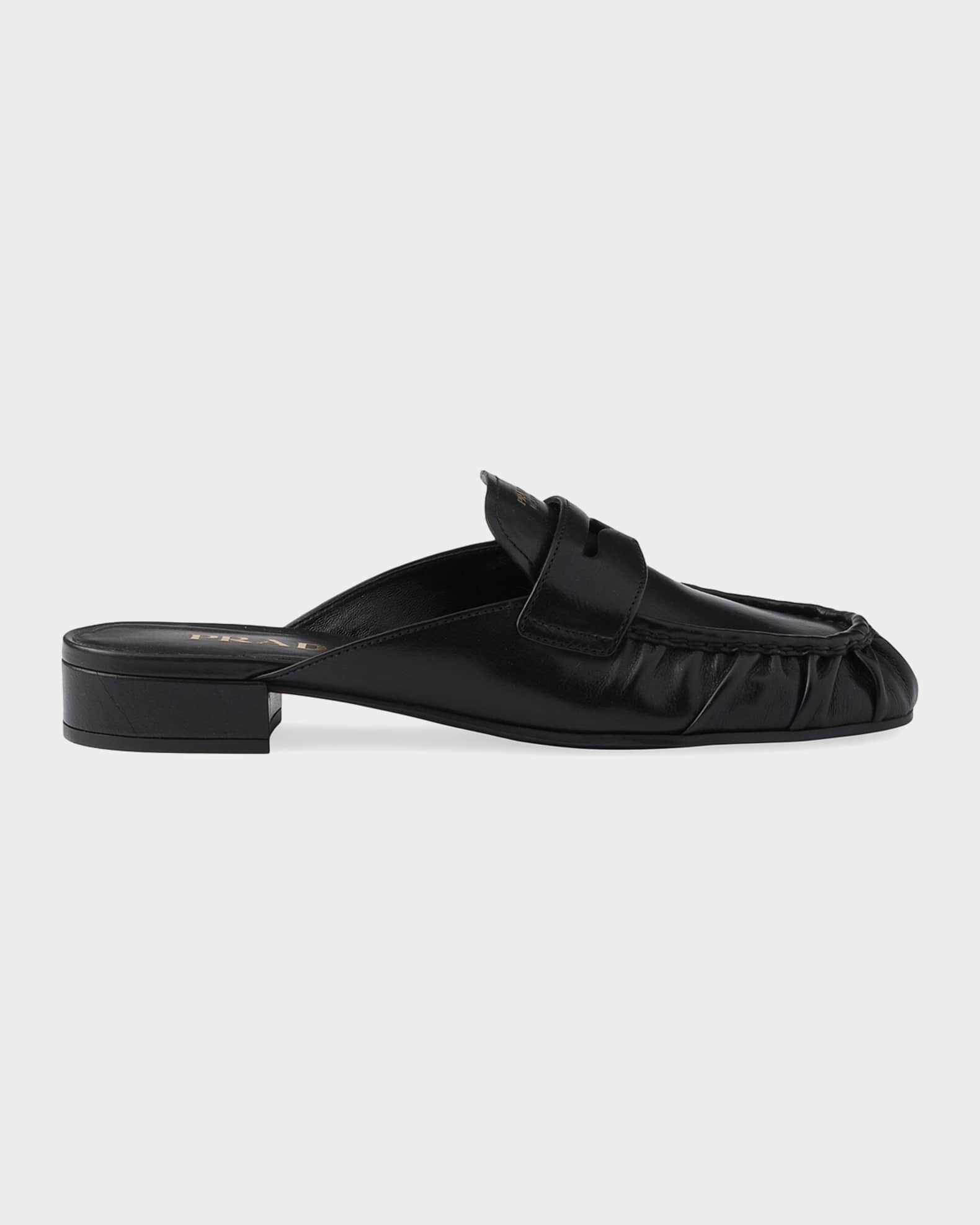 Prada Leather Moc-Toe Mules | Neiman Marcus