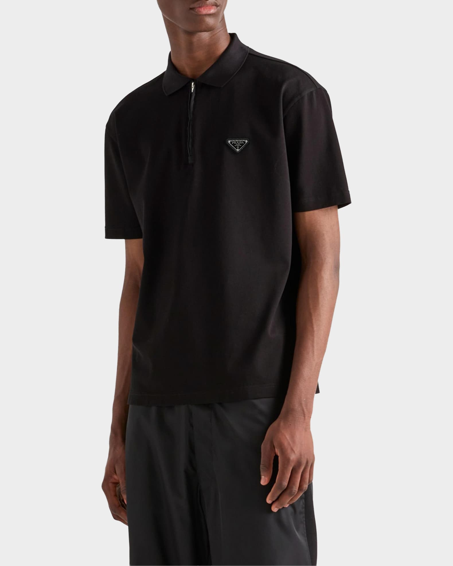 トップス PRADA SPORT Nylon L/S Polo size 48 Prada Men's Pique Polo Shirt with Re-Nylon Details | Neiman Marcus