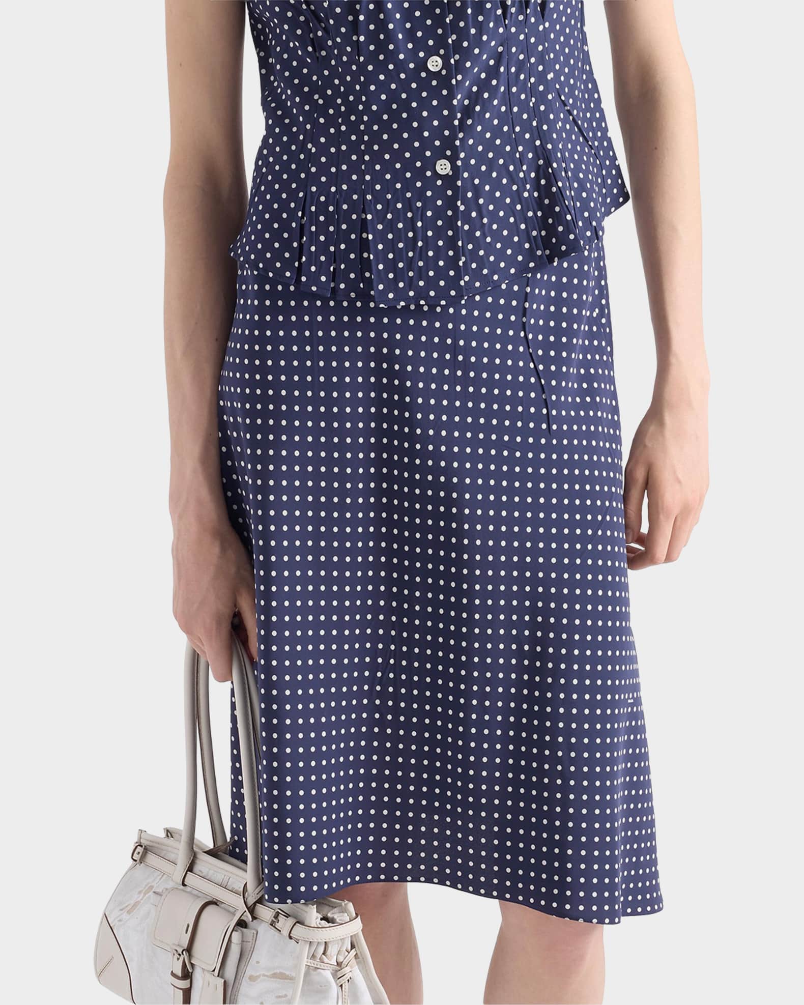 Prada Polka-Dot Marocain Flared Skirt | Neiman Marcus