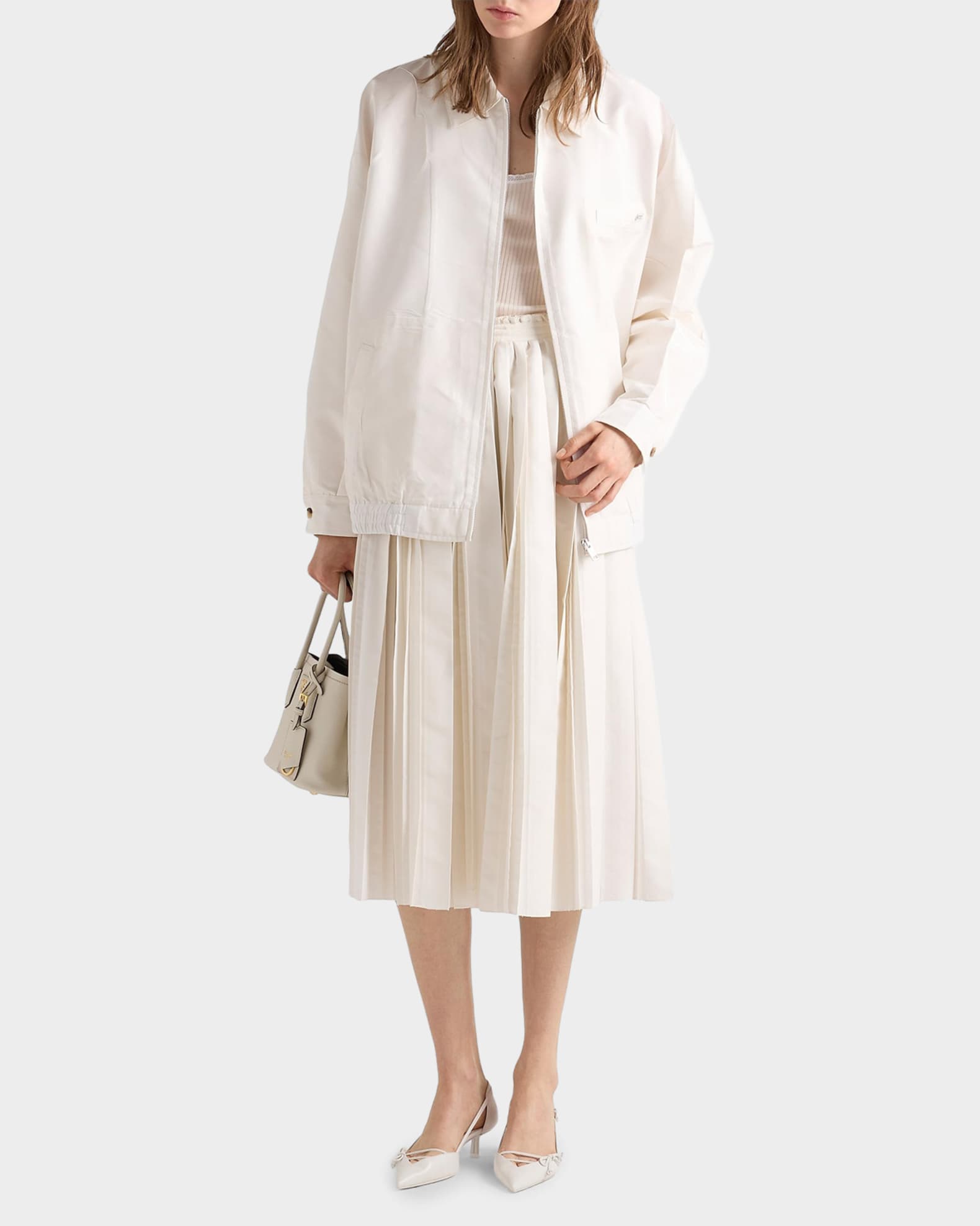 Prada Silk Faille Pleated Skirt | Neiman Marcus
