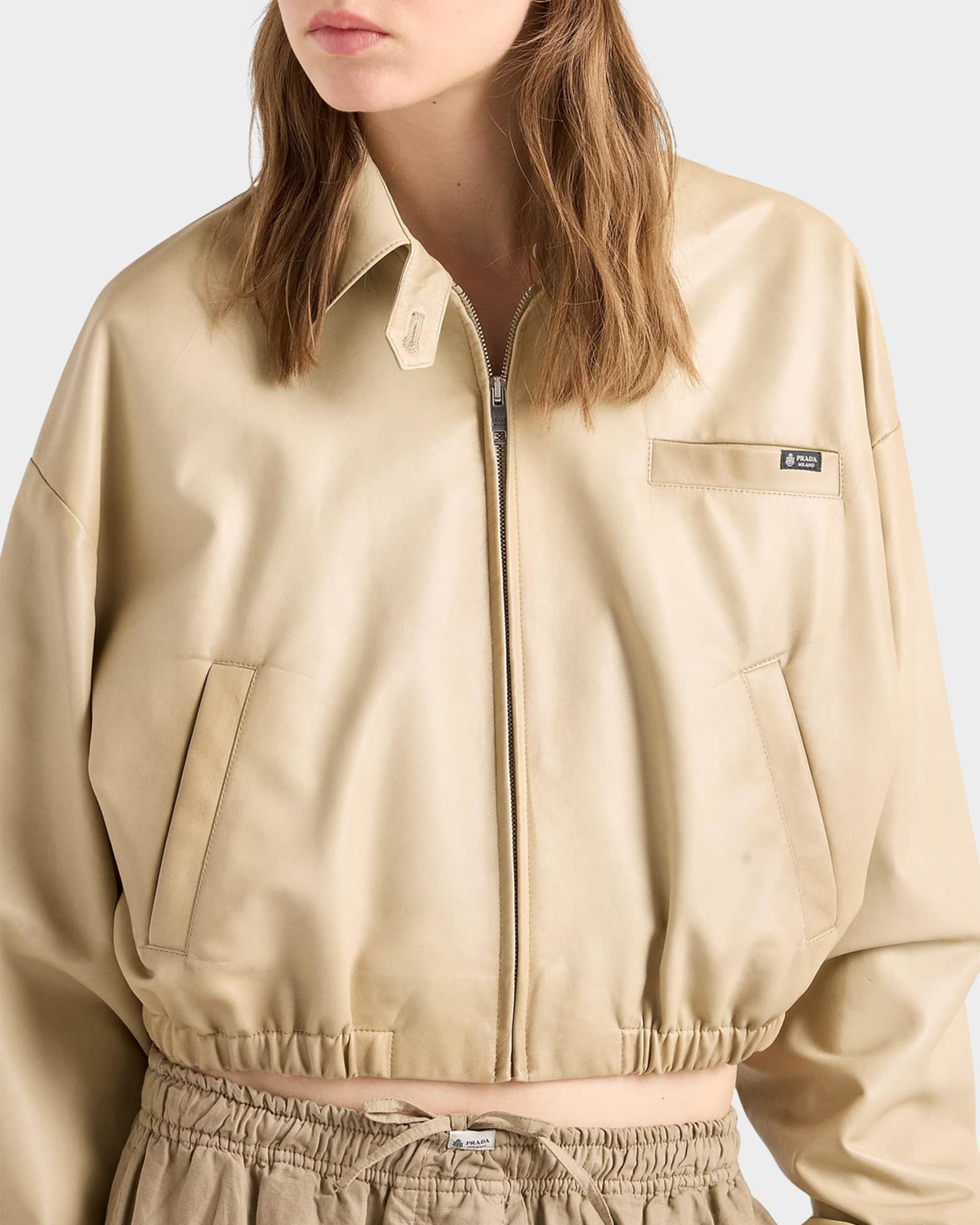 Prada Cropped Nappa Leather Jacket | Neiman Marcus