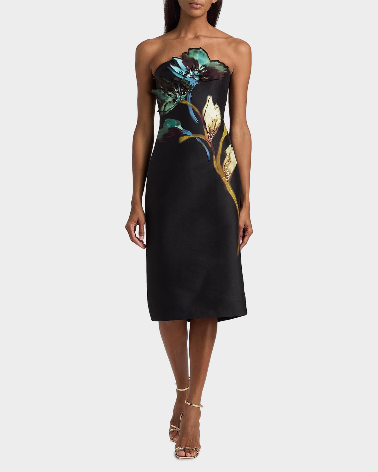 Badgley Mischka Floral Sheath Strapless Midi Dress