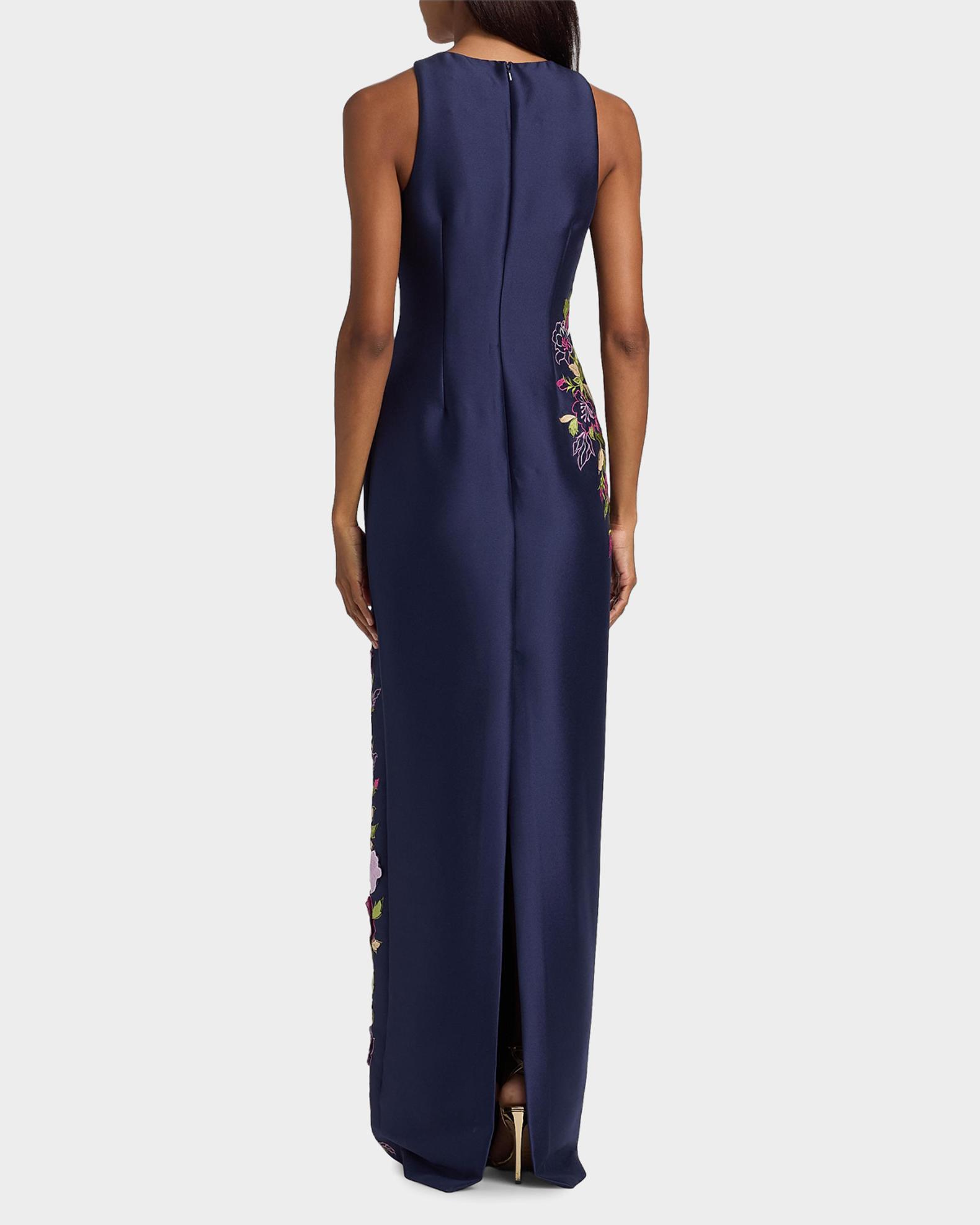 Badgley Mischka Floral Stretch Mikado Column Gown