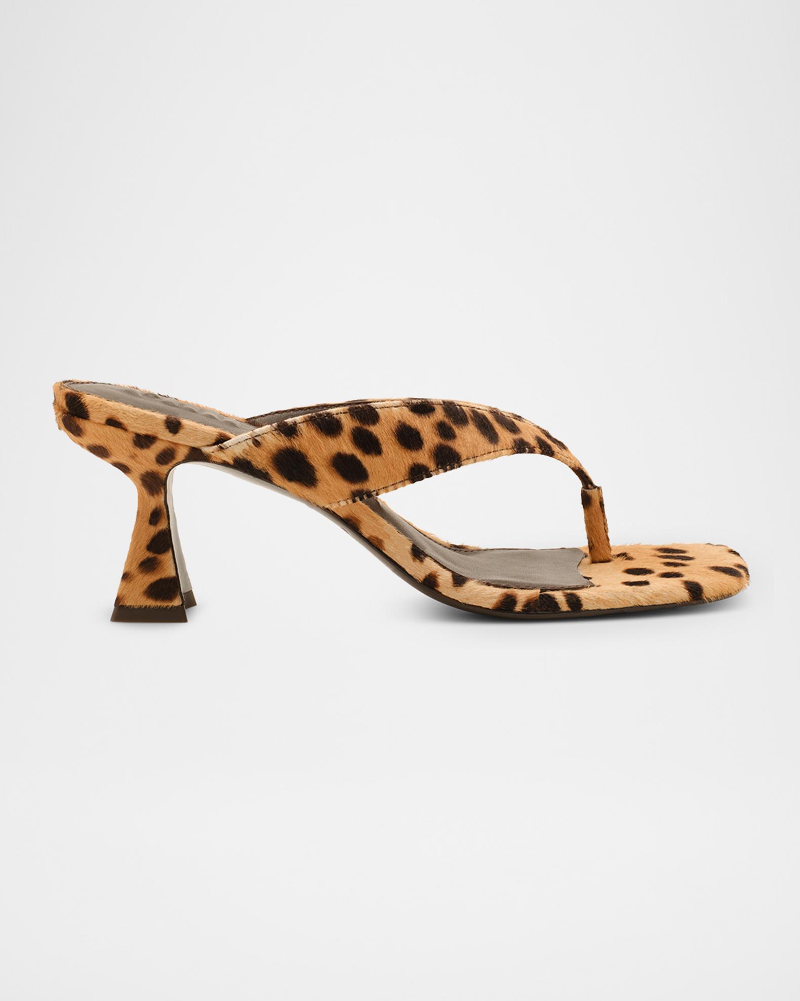 Cult Gaia 65mm Abi Cheetah Calf Hair Thong Sandals | Neiman Marcus