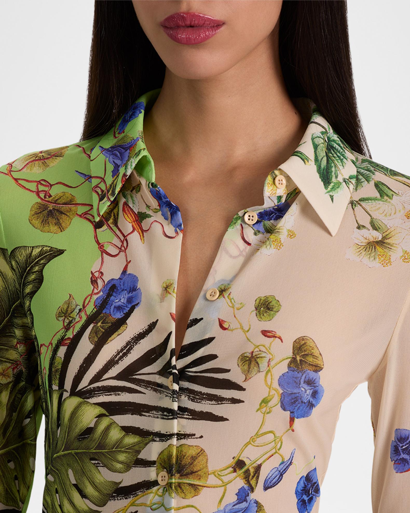 ALICE + OLIVIA Jade Mesh Button-Front Top | Neiman Marcus