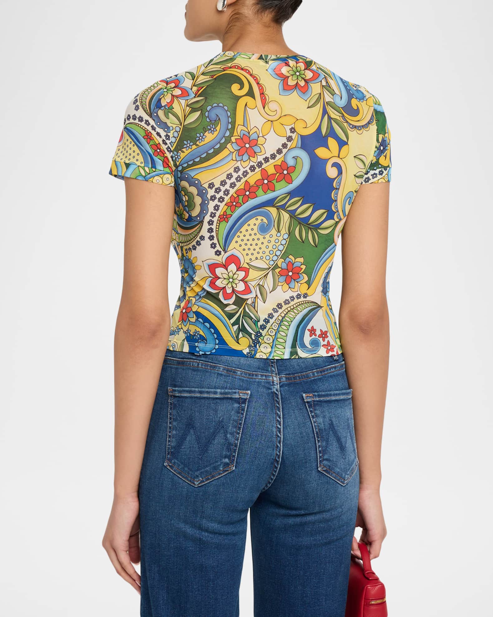 ALICE + OLIVIA Tess Crewneck Mesh Tee | Neiman Marcus