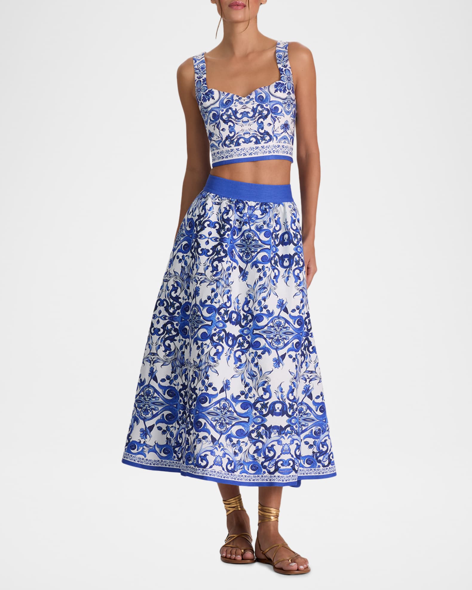 トップス loinarmis ALICE + OLIVIA Miriam Printed Linen Crop Top | Neiman Marcus
