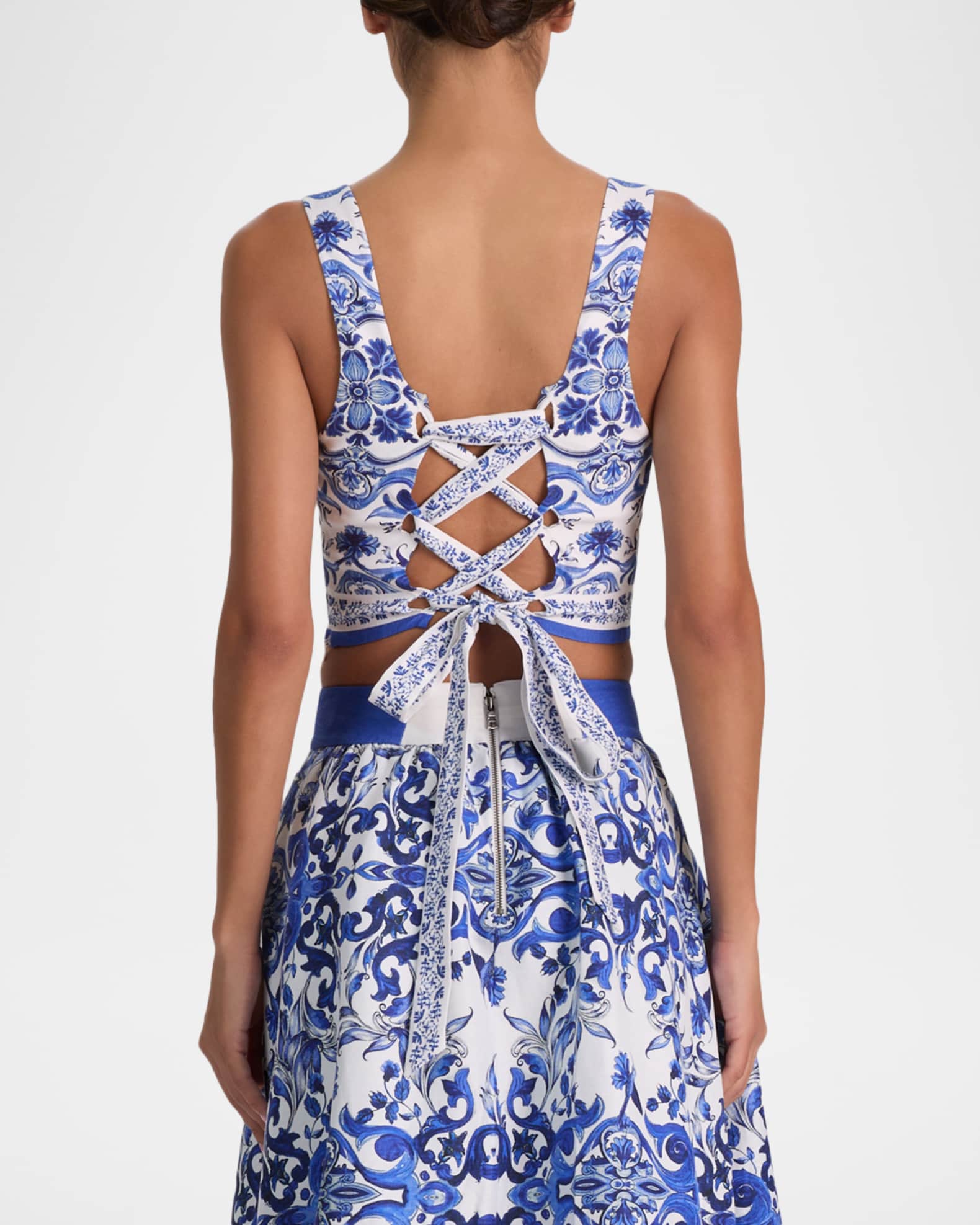 トップス loinarmis ALICE + OLIVIA Miriam Printed Linen Crop Top | Neiman Marcus
