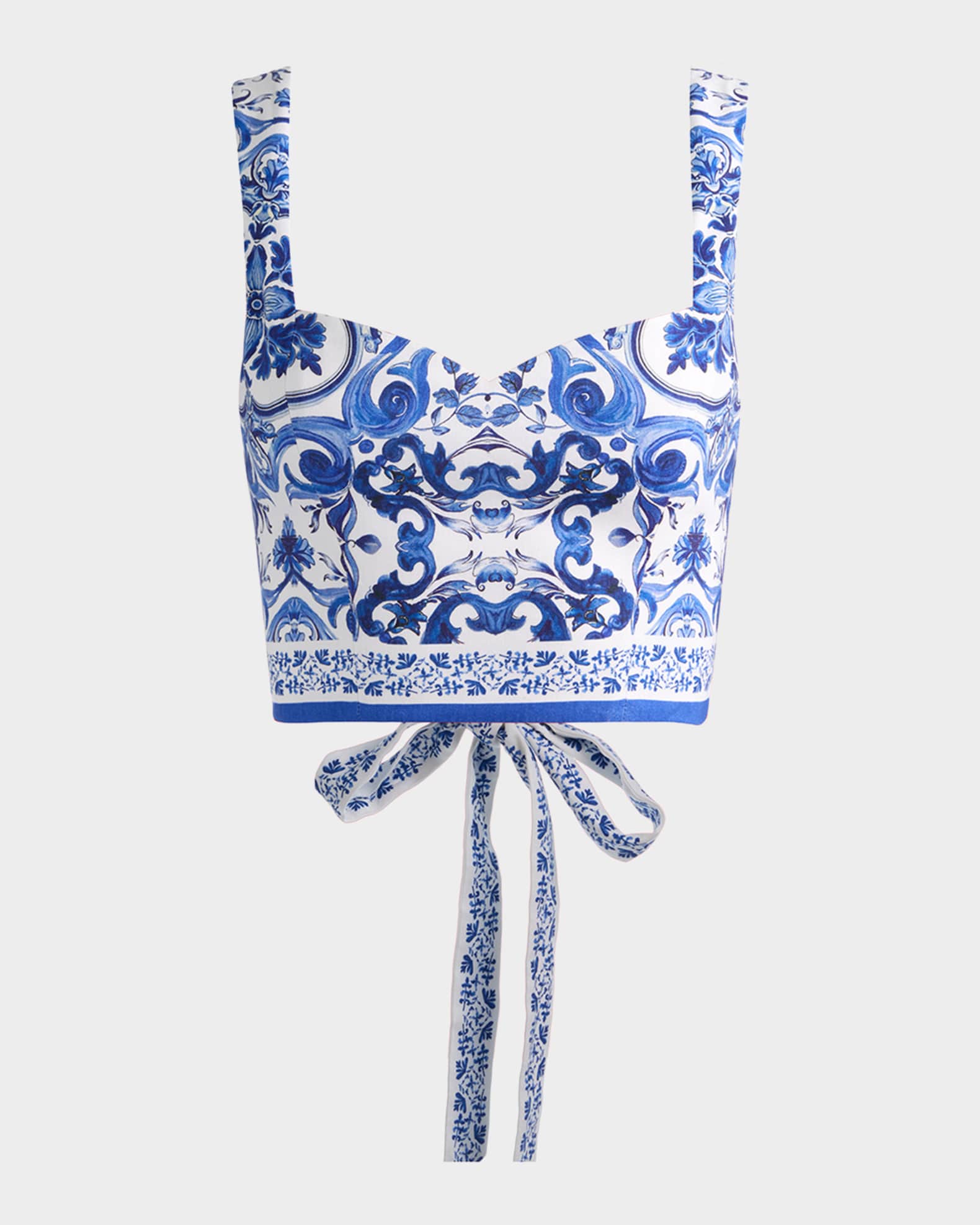 ALICE + OLIVIA Miriam Printed Linen Crop Top | Neiman Marcus