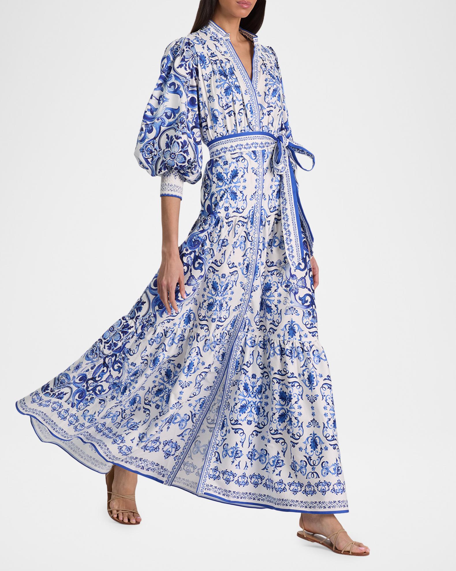 ALICE + OLIVIA Cora Printed Cotton Voil Maxi Shirtdress | Neiman 