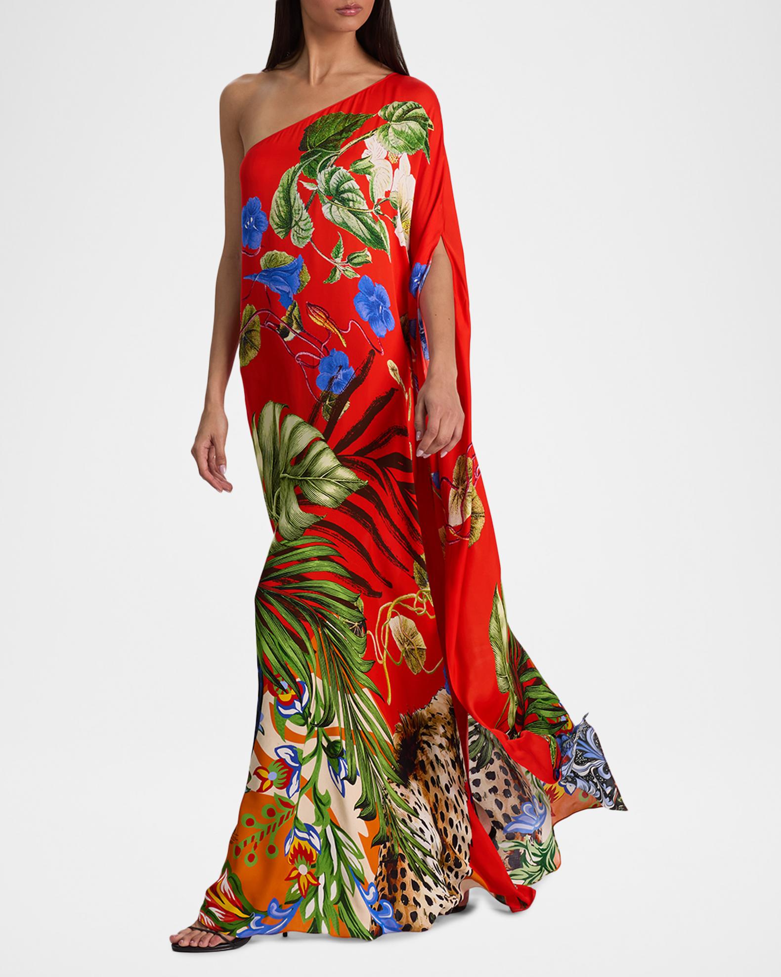 alice floral asymmetrical maxi dress + OLIVIA Linn Printed One-Shoulder Adorned with sequins and MasterSku:DD6W1T63 Simple Elegant Satin Wedding Size:Extra Large