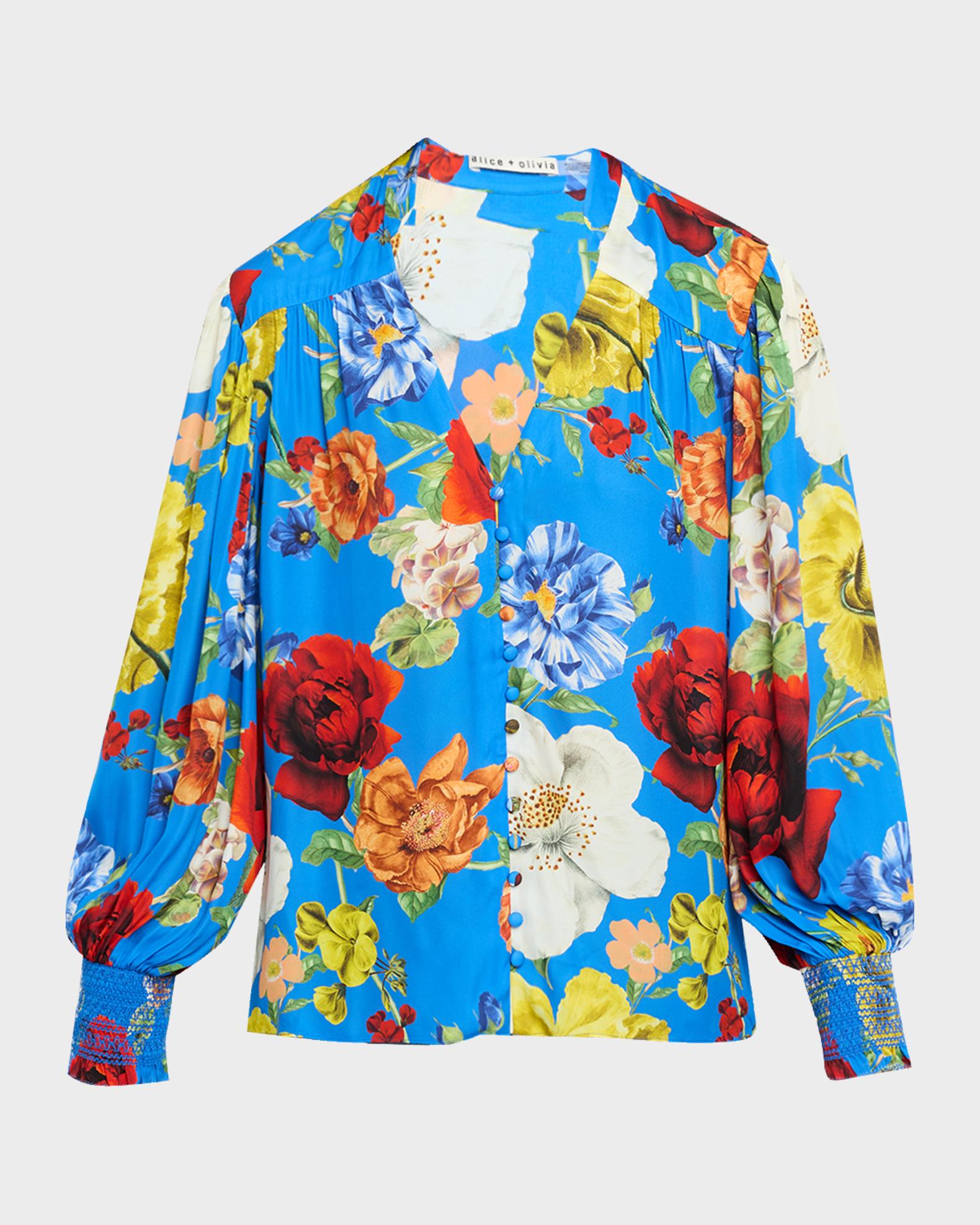 ALICE + OLIVIA Serene Floral Button-Front Blouse | Neiman Marcus