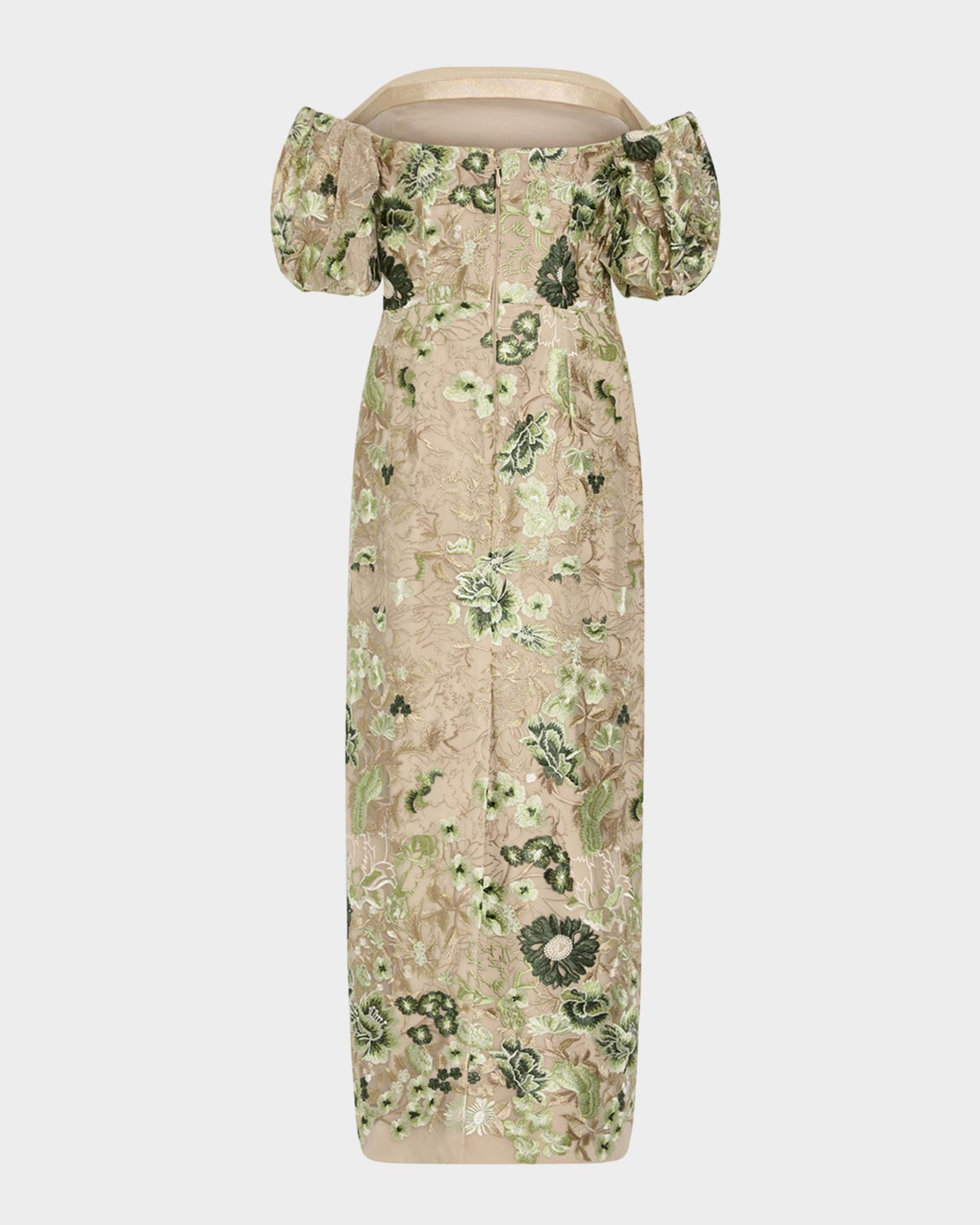 milly green dress Nene Embroidered Off-Shoulder Maxi Dress, White/Gree, Women's, 0 Milly emerald