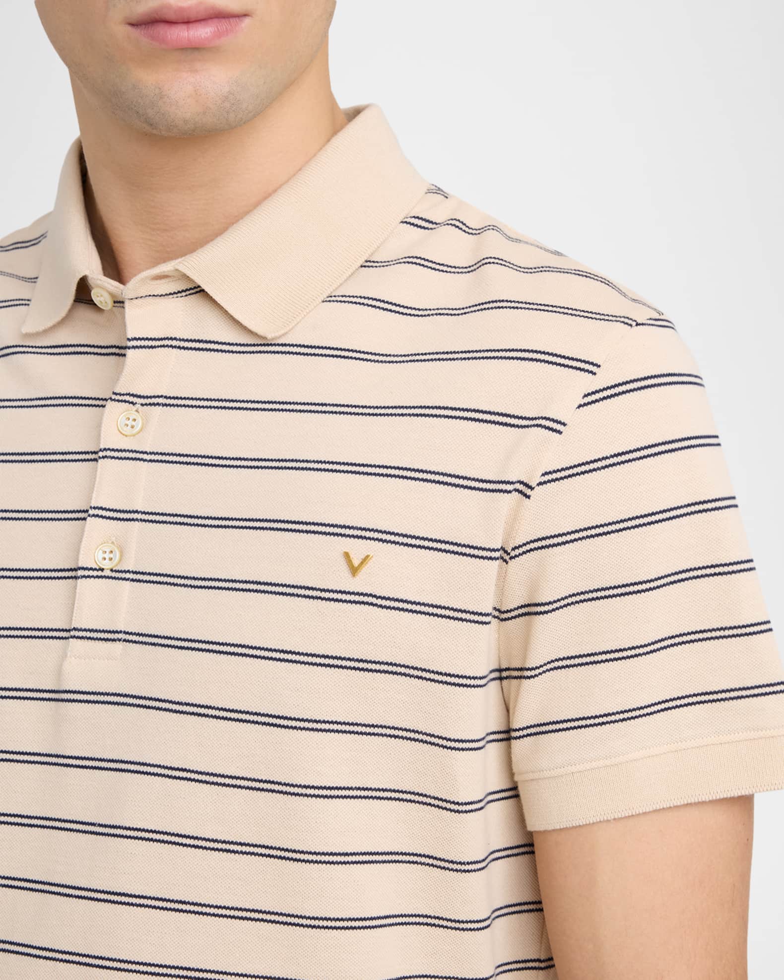 Valentino Garavani Men's VGold Stripe Jersey Polo Shirt | Neiman