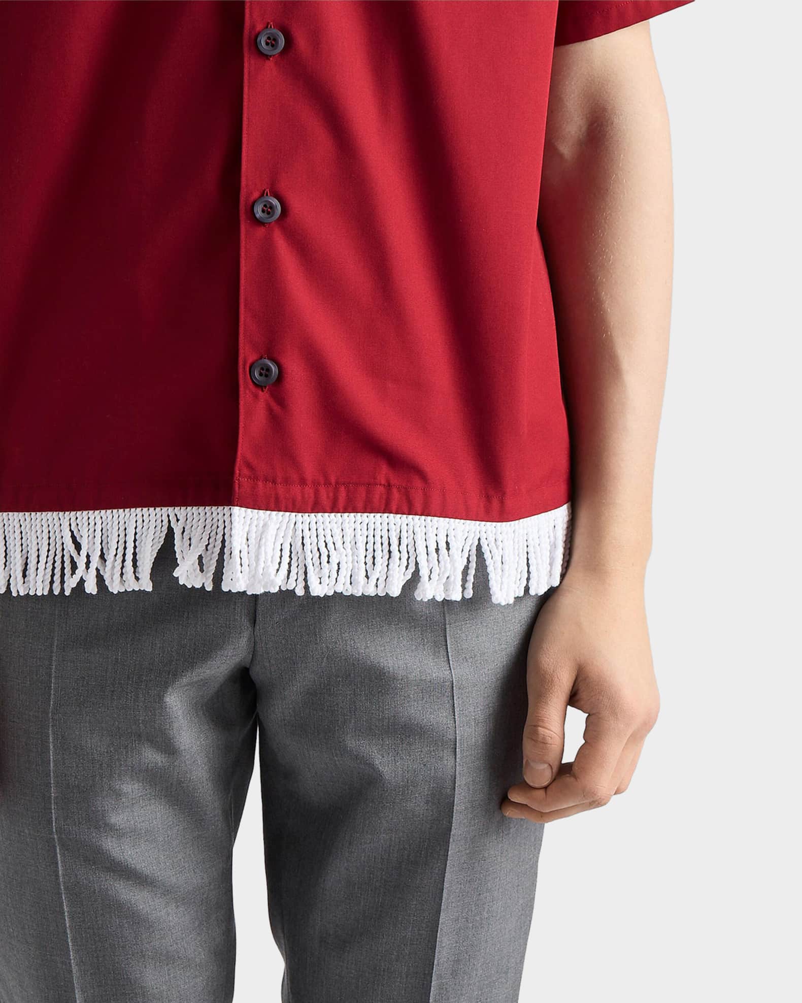 Prada Men's Cotton-Blend Fringed Bowling Shirt | Neiman Marcus