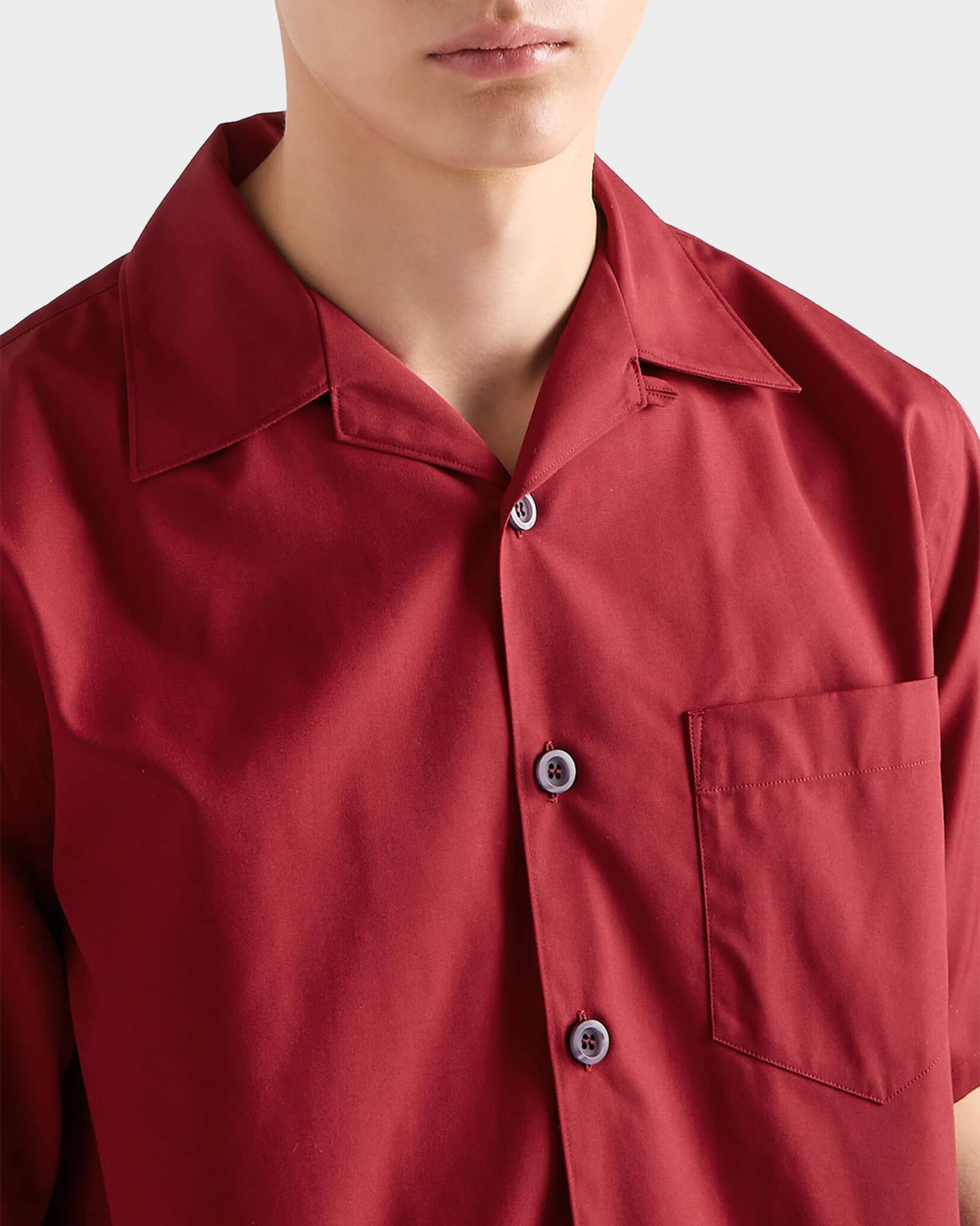 Prada Men's Cotton-Blend Fringed Bowling Shirt | Neiman Marcus