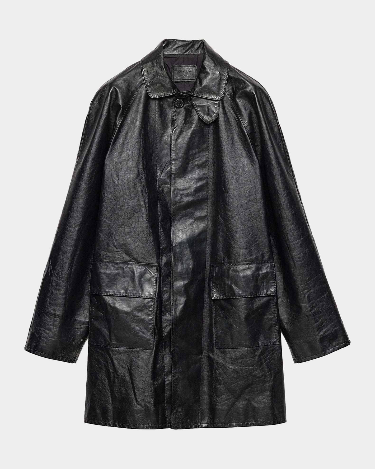 Prada Men's Mid-Length Vintage-Effect Leather Coat | Neiman Marcus