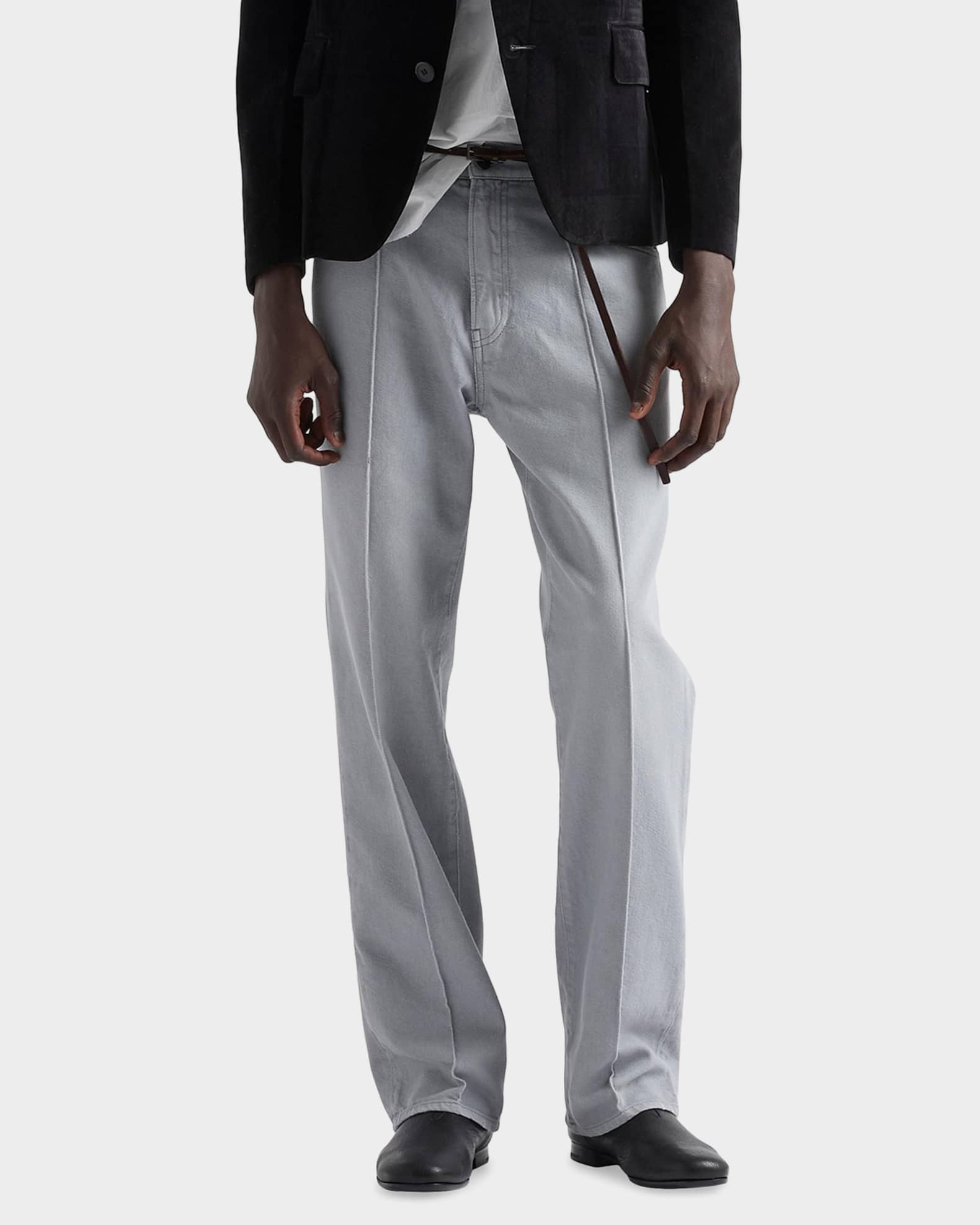 Prada Men's Washed Denim Creased-Front Straight-Leg Jeans | Neiman