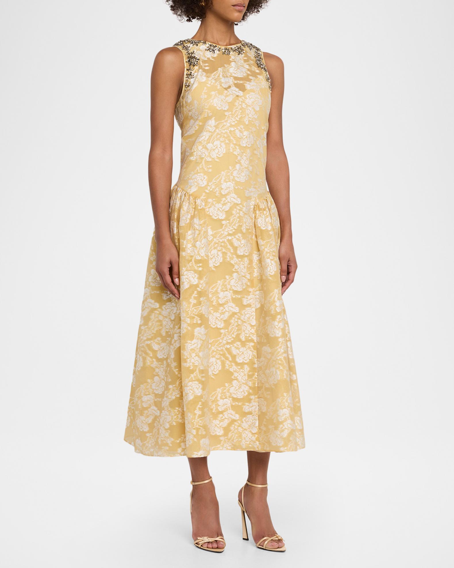 Cinq à Sept Organza Jacquard Drop-Waist Dress | Neiman Marcus