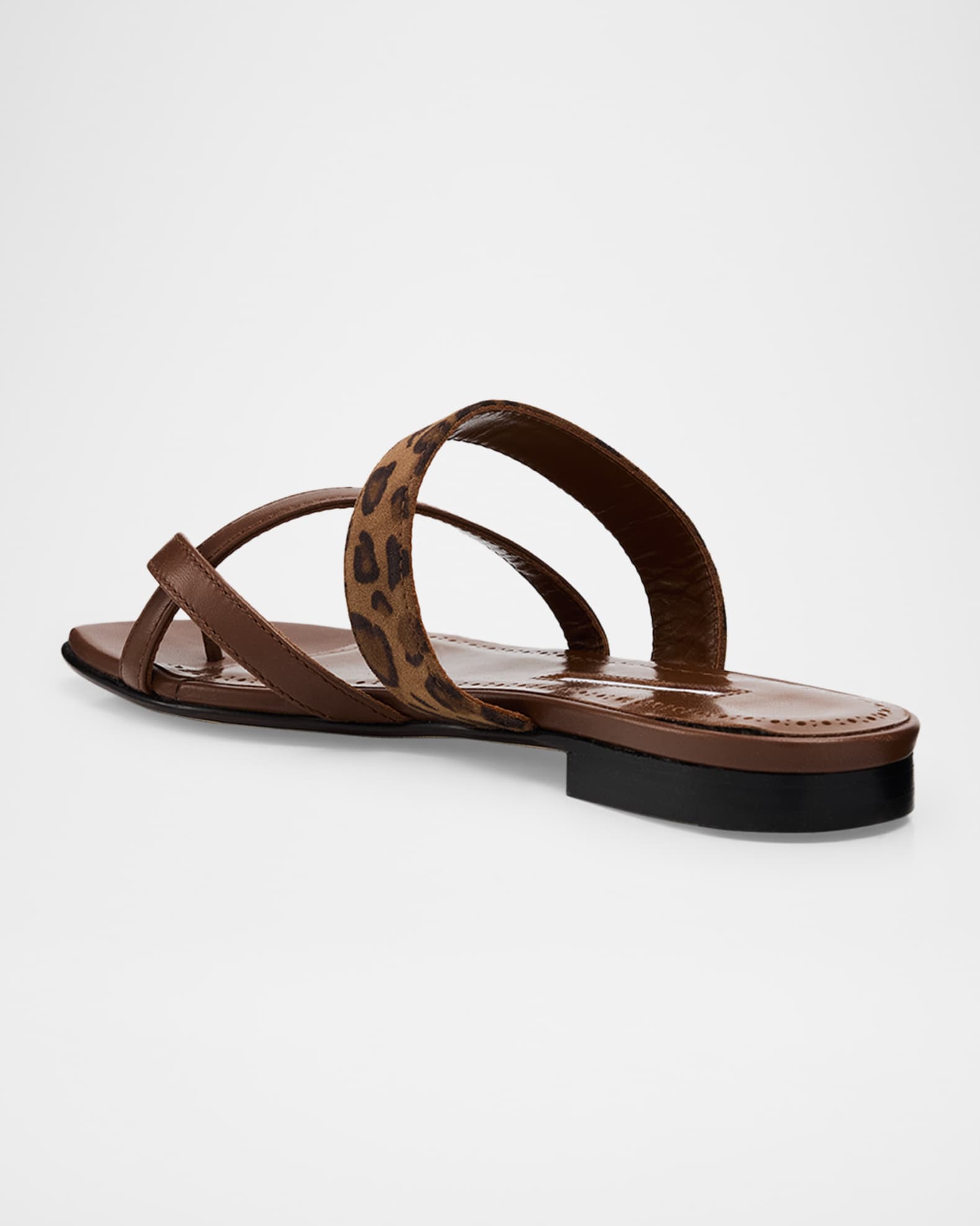 Manolo Blahnik Susa Leather and Leopard-Printed Suede Crisscross