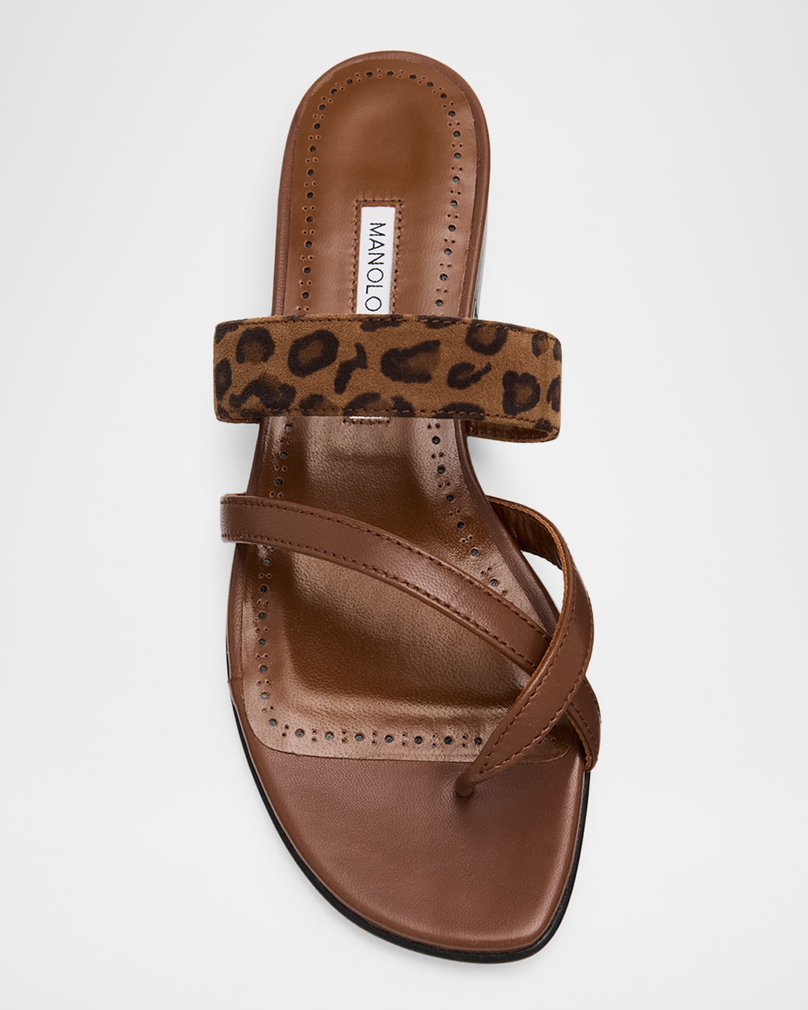 Manolo Blahnik Susa Leather and Leopard-Printed Suede Crisscross