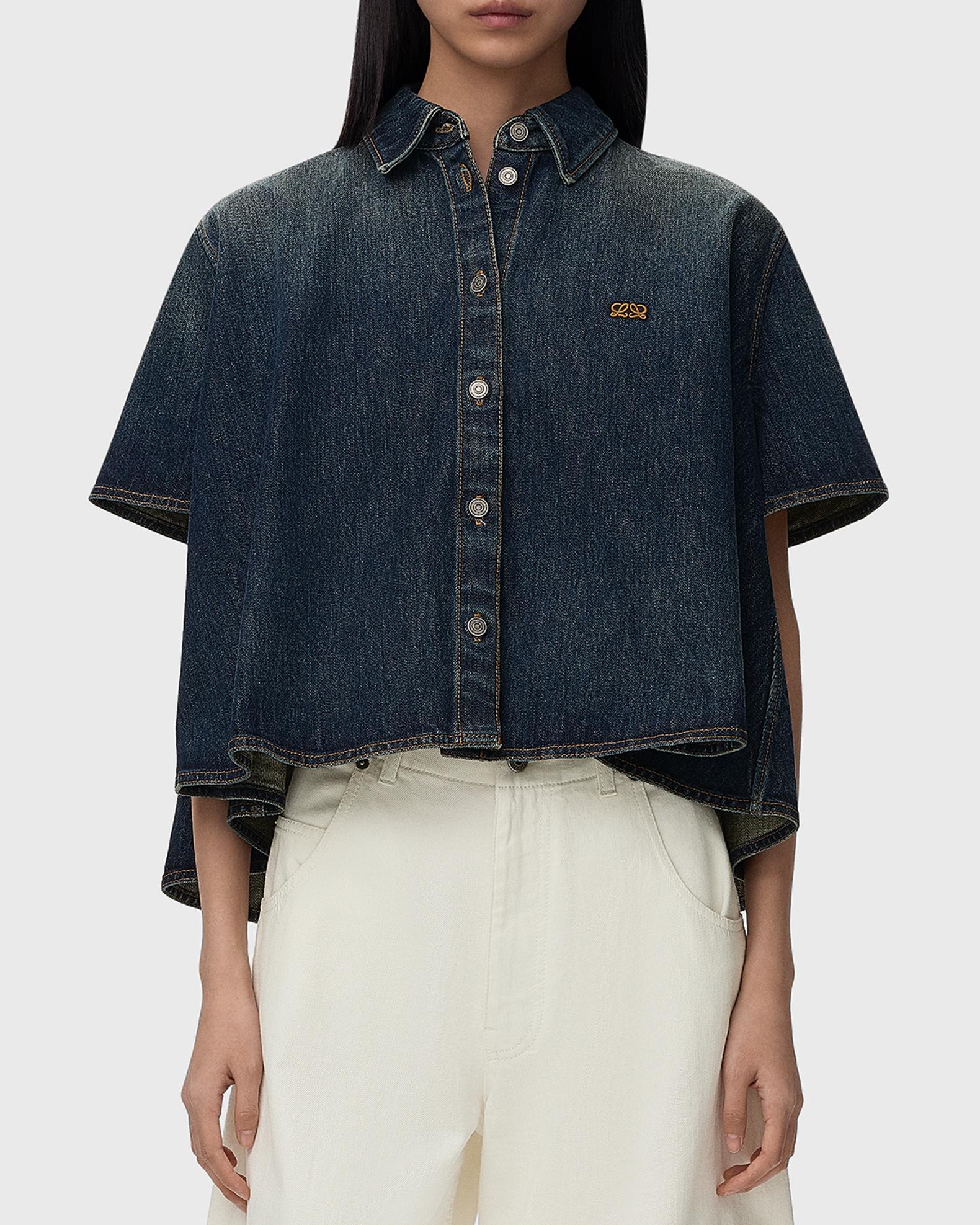LOEWE Short-Sleeve Denim Trapeze Button-Down Shirt | Neiman Marcus