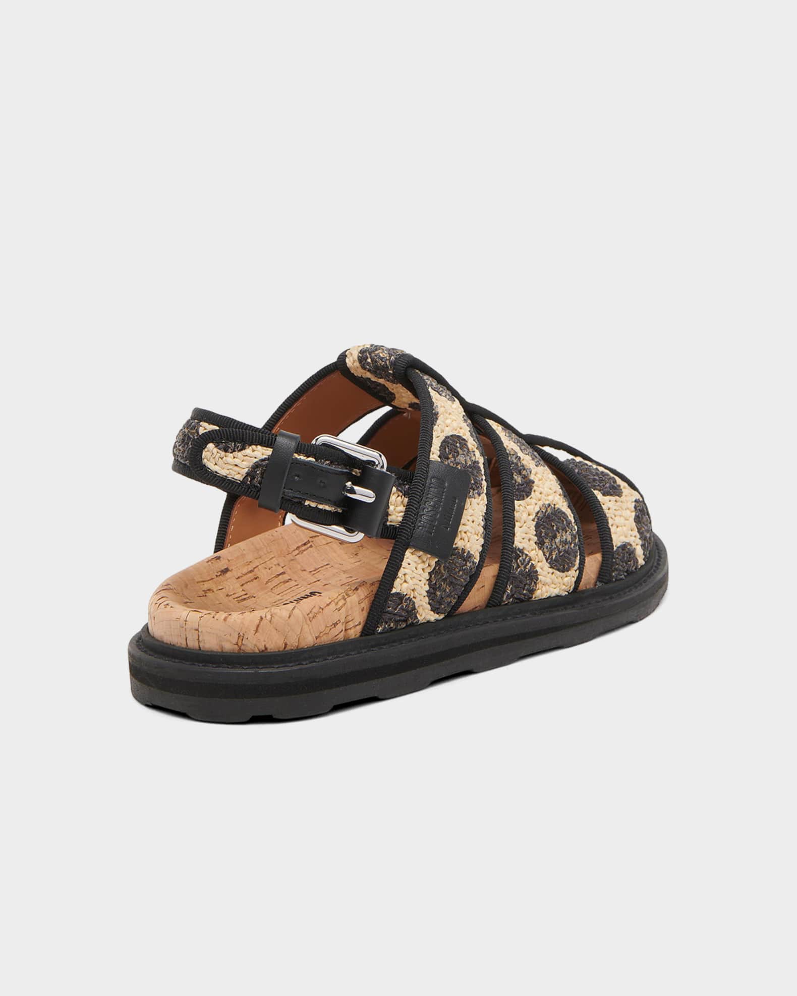 Moschino Polka Dot Raffia Fisherman Sandals | Neiman Marcus