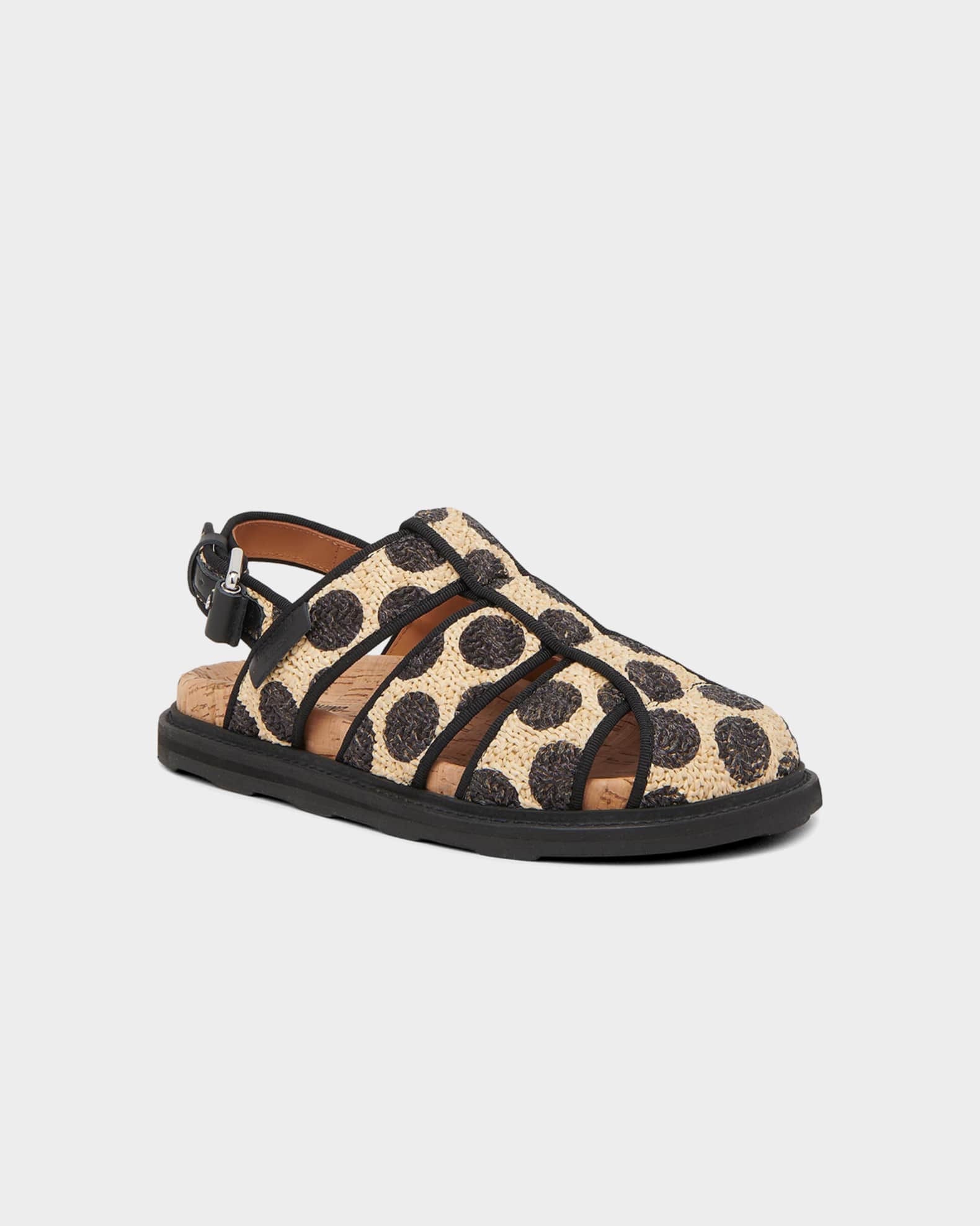 Moschino Polka Dot Raffia Fisherman Sandals | Neiman Marcus
