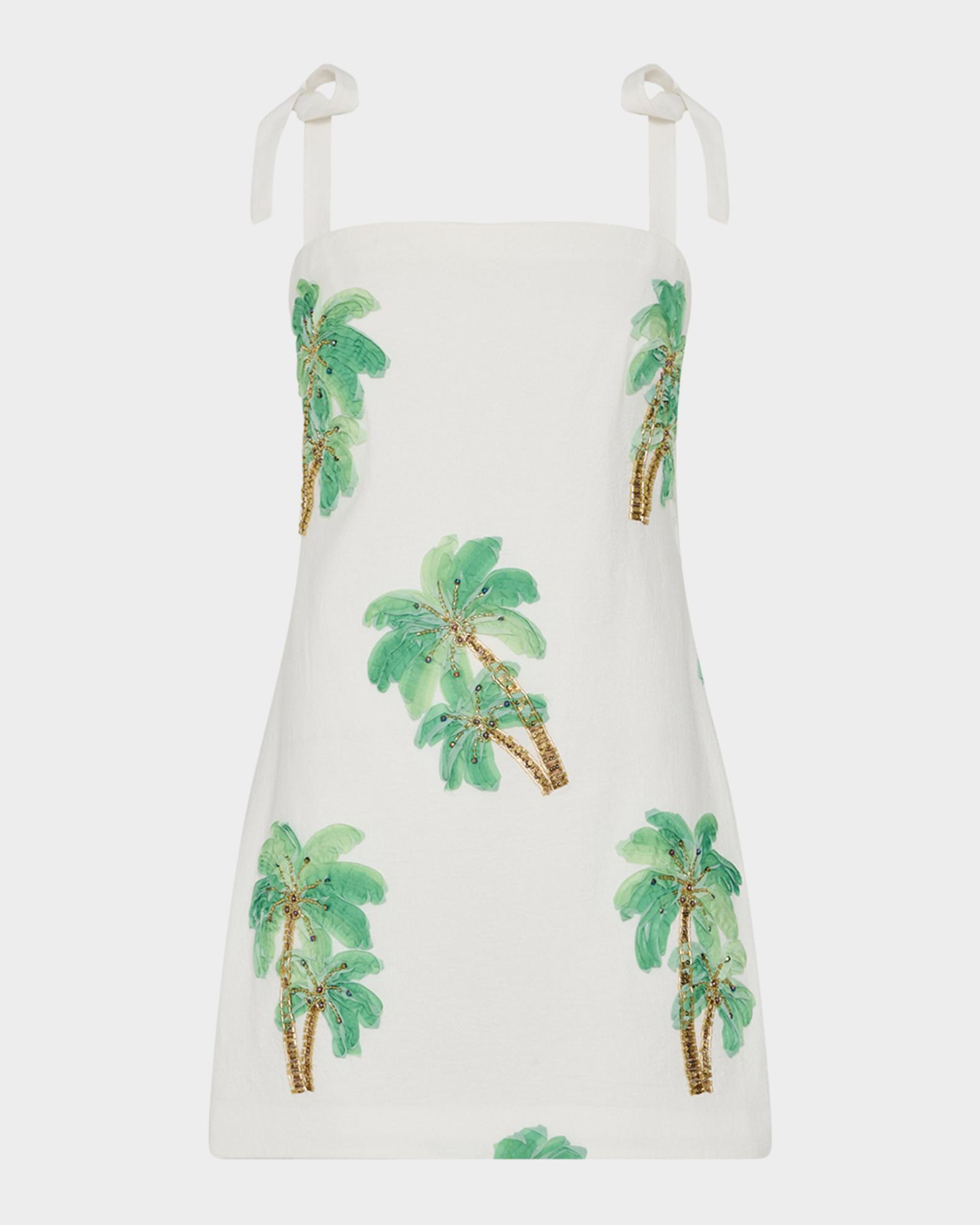 green and white palm tree dress Ceri Embroidered Mini in Multi hat