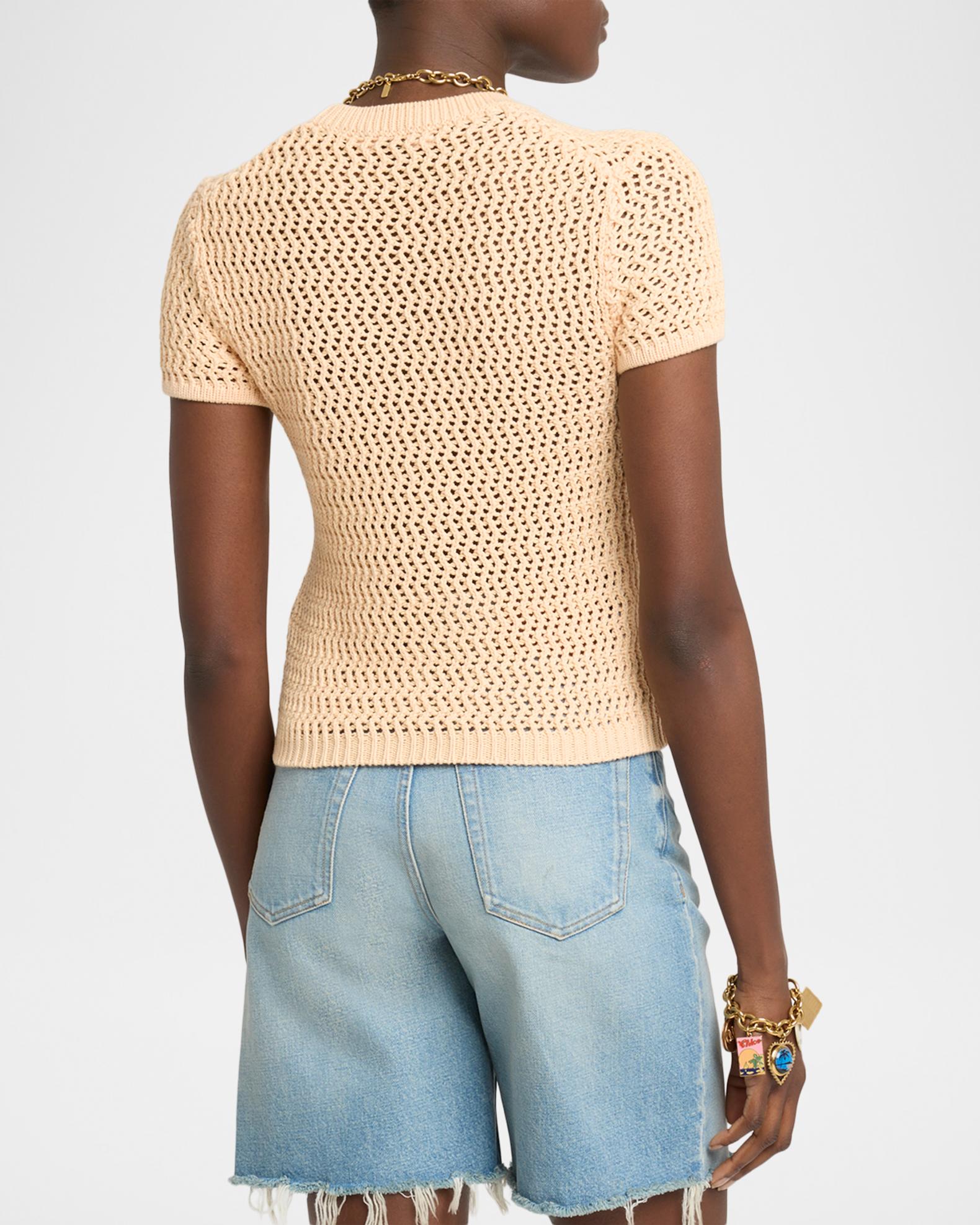 Chloe À La Plage Logo-Embroidered Crochet Cotton Top | Neiman Marcus