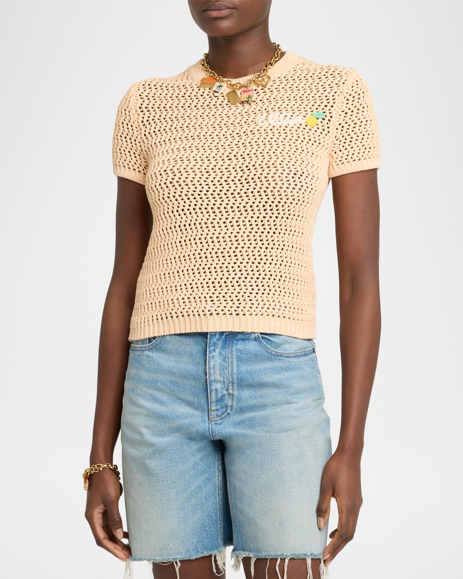 新品未着用MARNO Chloe knit tops black Chloe À La Plage Logo-Embroidered Crochet Cotton Top | Neiman Marcus