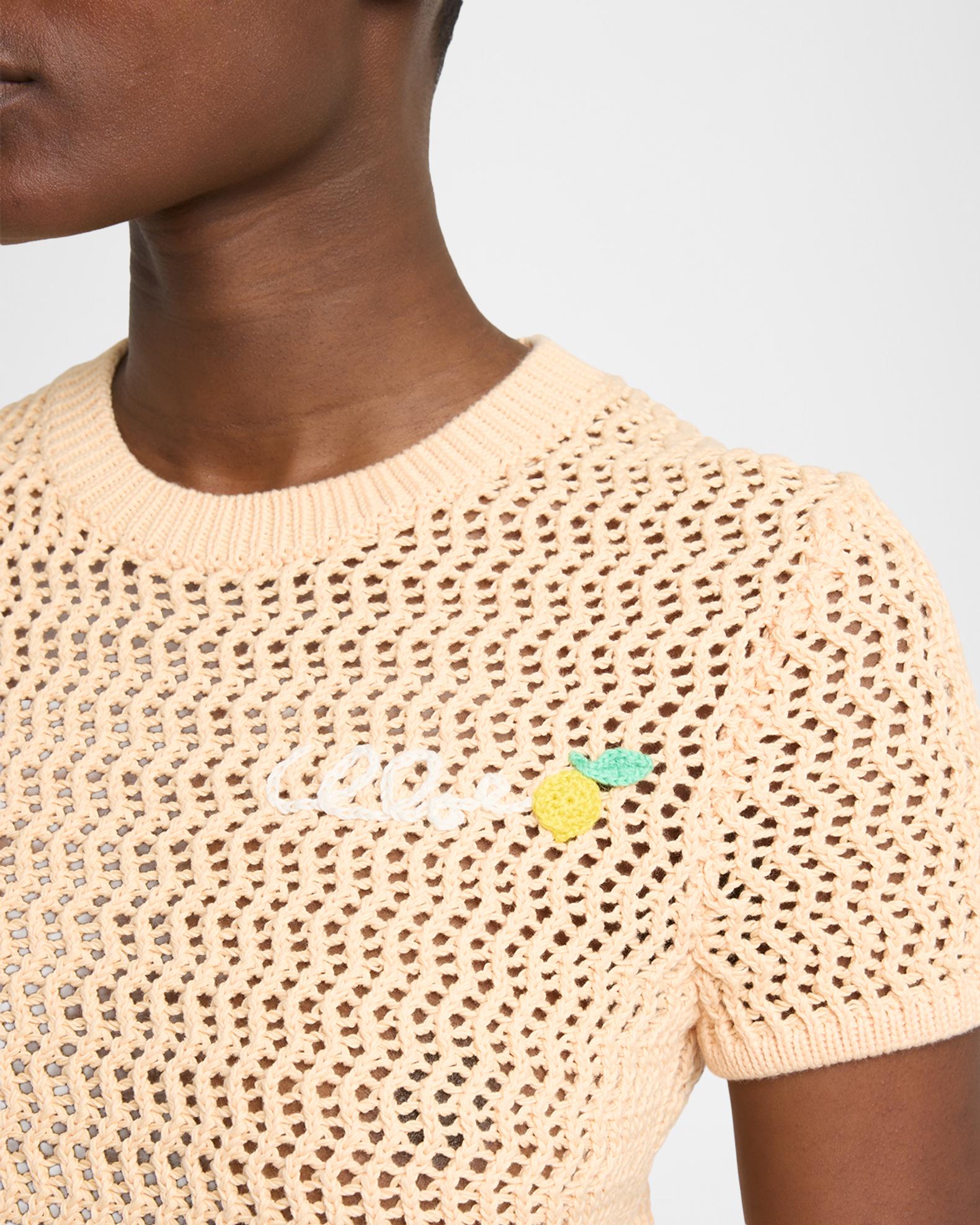 美品✨ COOHEM Aloha Eyelet Knit S/T WOMEN Chloé À La Plage Logo-Embroidered Crochet Cotton Top | Neiman Marcus