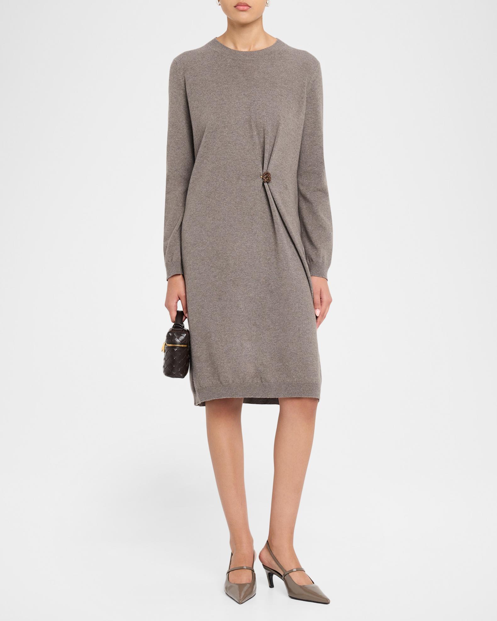 Fabiana Filippi Brooch-Embellished Knit Sweater Dress | Neiman Marcus