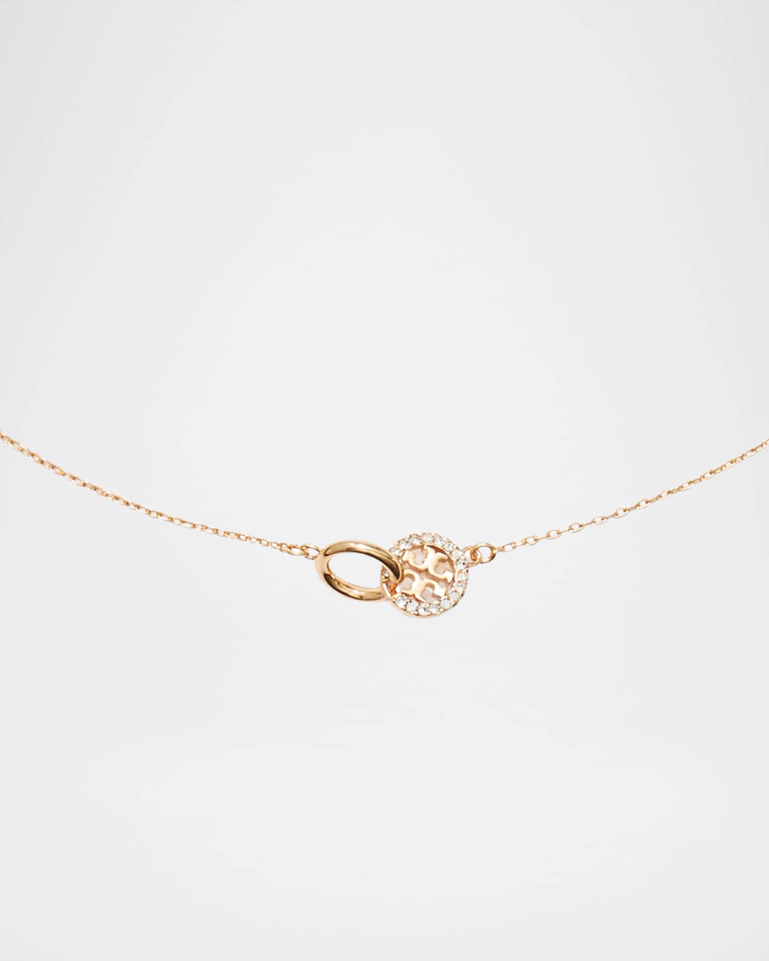 Tory Burch Icon Pave Interlocking Necklace | Neiman Marcus