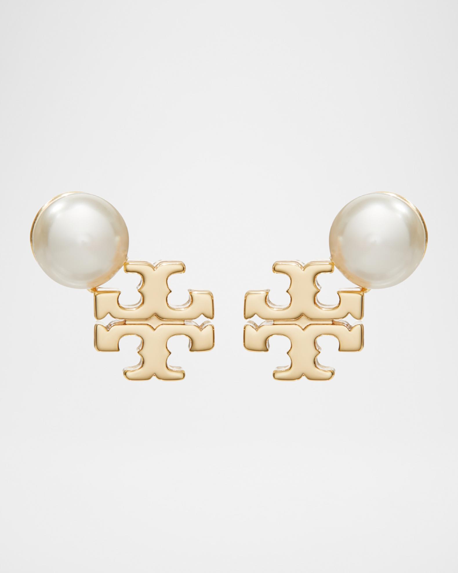 TORY BURCH Double T Logo Pearl Accent Hair Clip Tory Burch Earrings Gold Plated Dangle Drop Pearl Strawberry  main image 3