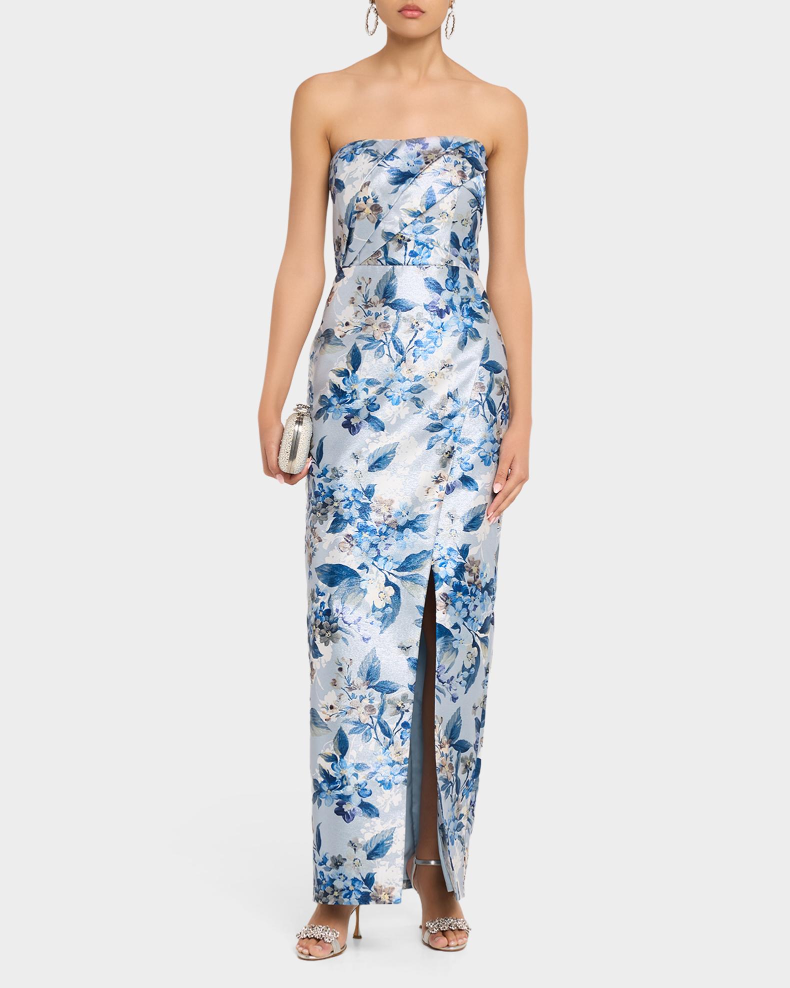 Aidan Mattox Strapless Floral Jacquard Column Gown | Neiman Marcus