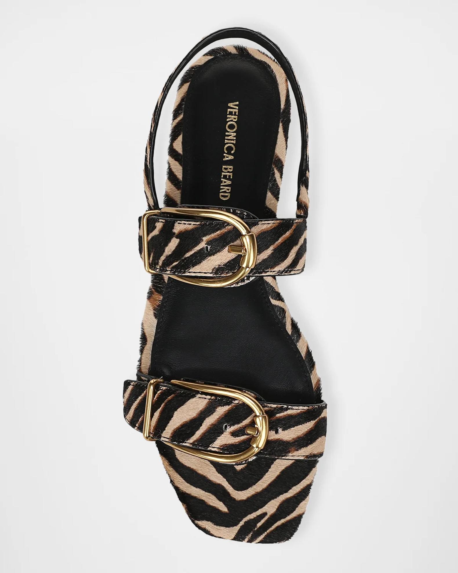 Veronica Beard Maglio Zebra Calf Hair Slingback Flat Sandals