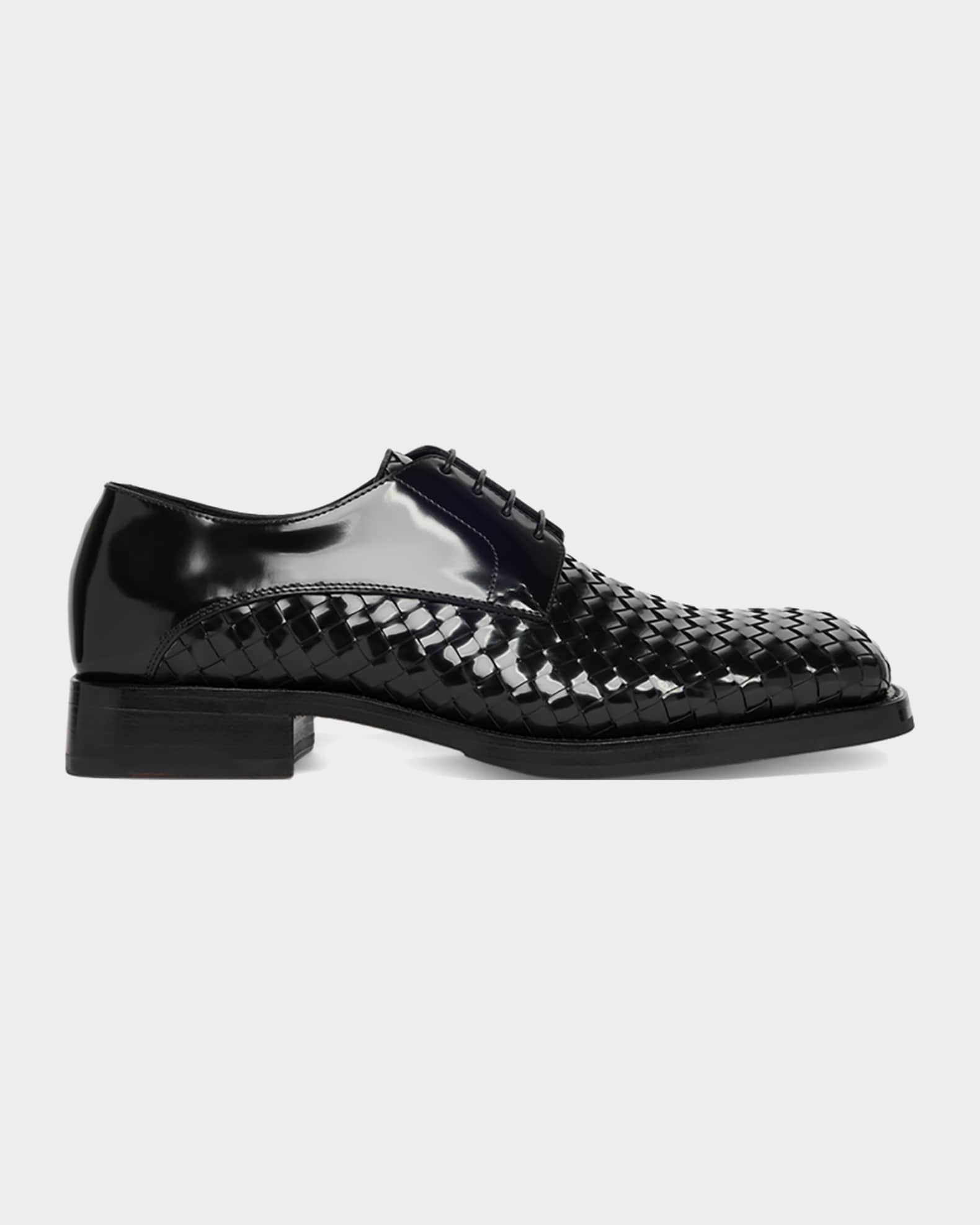 Bottega Veneta Men's Smashed Intrecciato Leather Derby Shoes