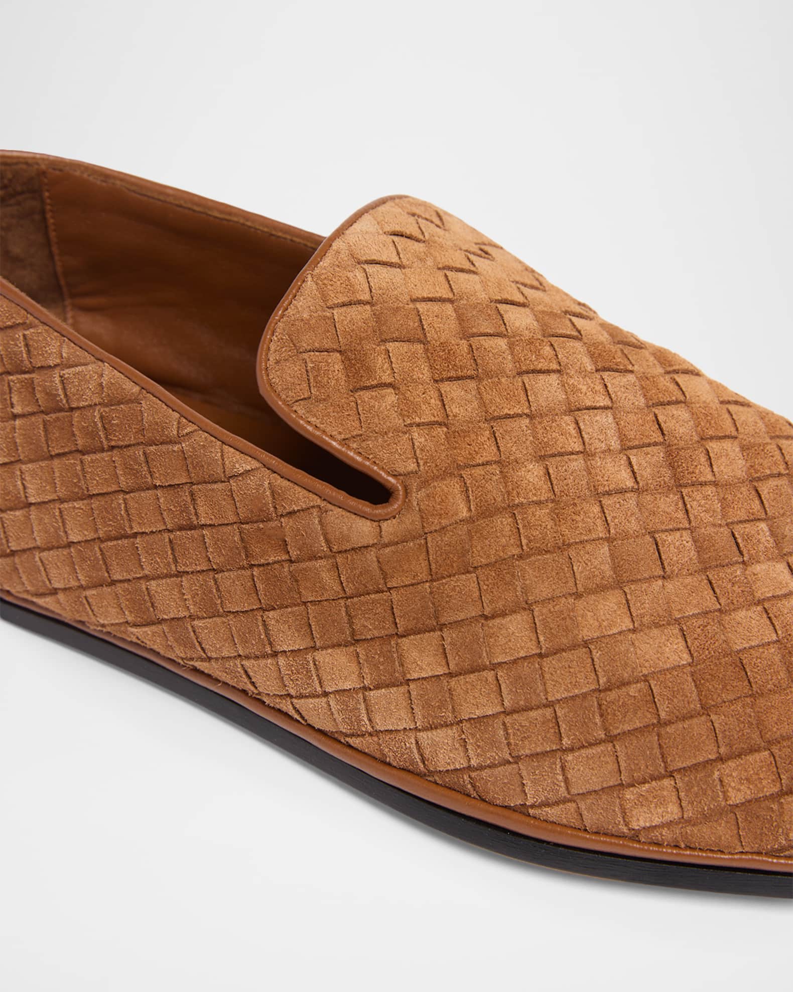 Bottega Veneta Men's Palazzo Intrecciato Suede Loafers | Neiman Marcus