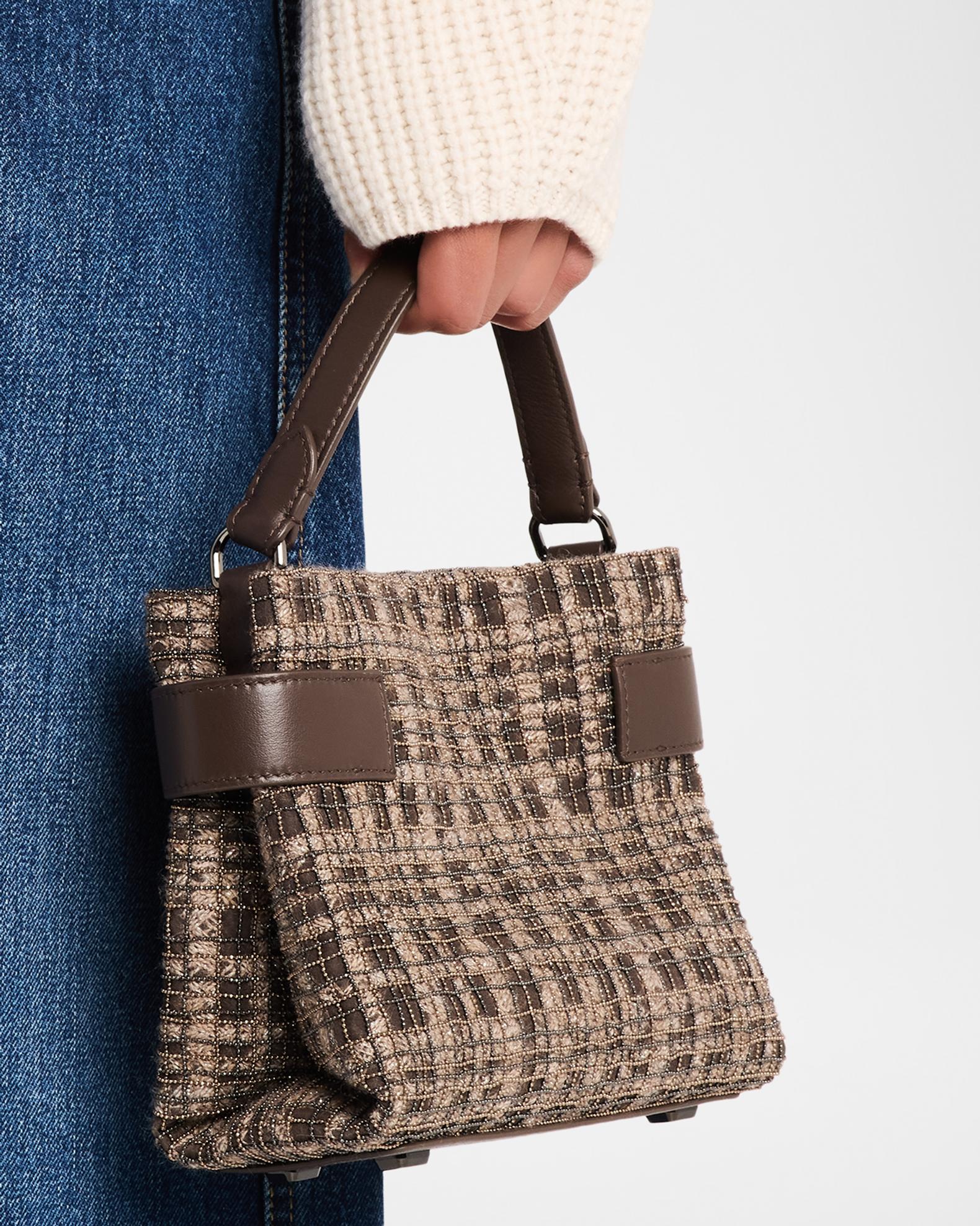 Brunello Cucinelli Monili Woven Plaid Top-Handle Bag | Neiman Marcus