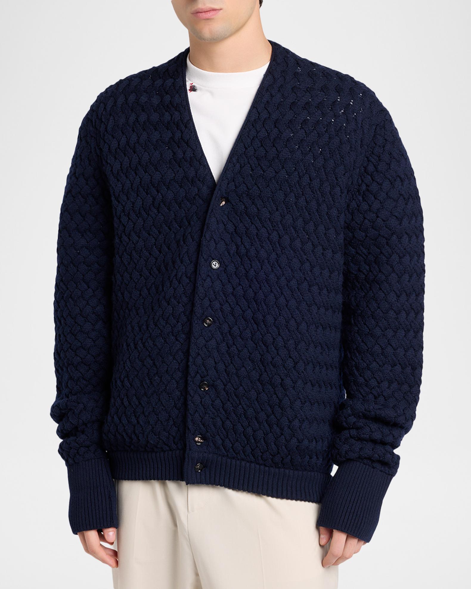 BOTTEGA VENETA カシミヤ シルク ニット ダークネイビー 52 Bottega Veneta Men's Intrecciato Wool Knit Cardigan | Neiman Marcus