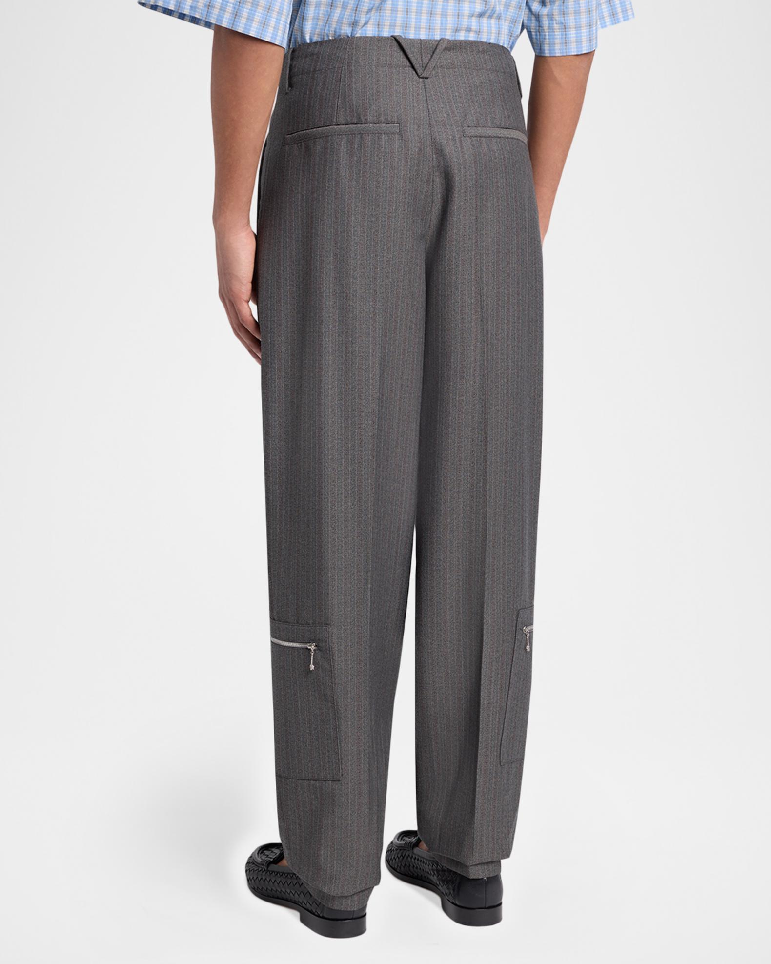 Bottega Veneta Men's Cargo Pocket Shadow Stripe Pleated Trousers
