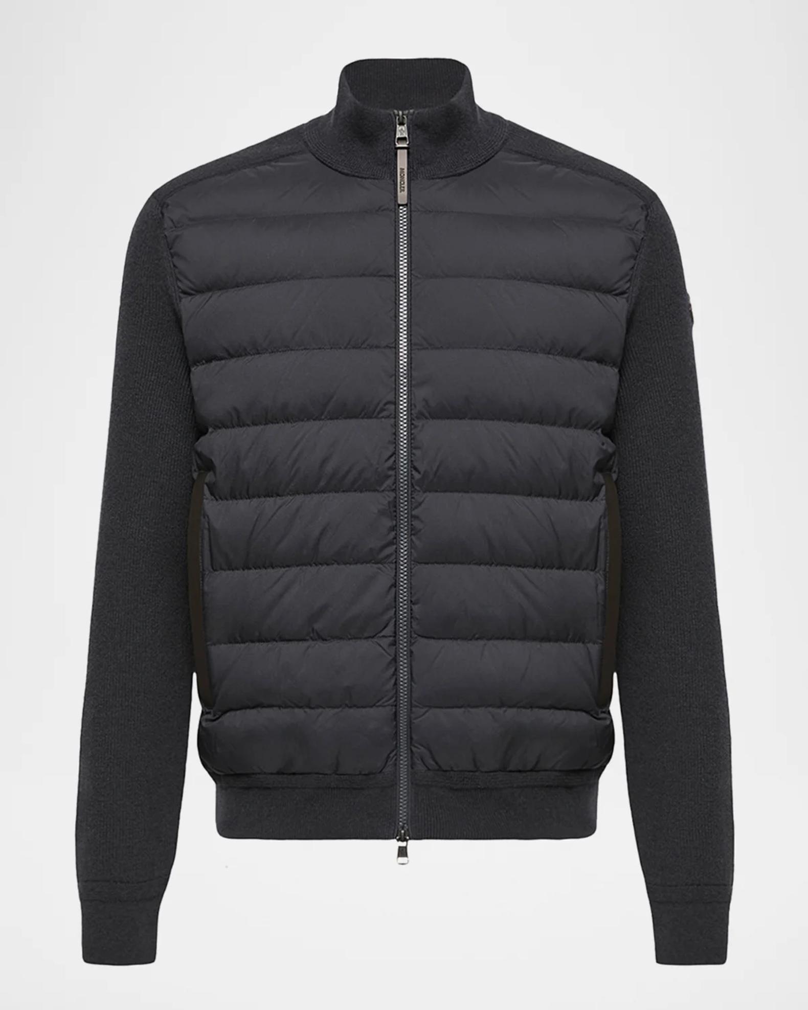 Moncler Men's Padded Crepe Cotton Full-Zip Cardigan | Neiman Marcus