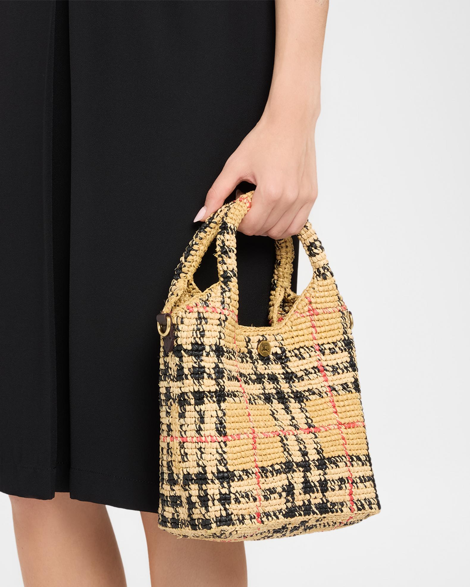 Burberry Margate Mini Check Raffia Tote Bag | Neiman Marcus