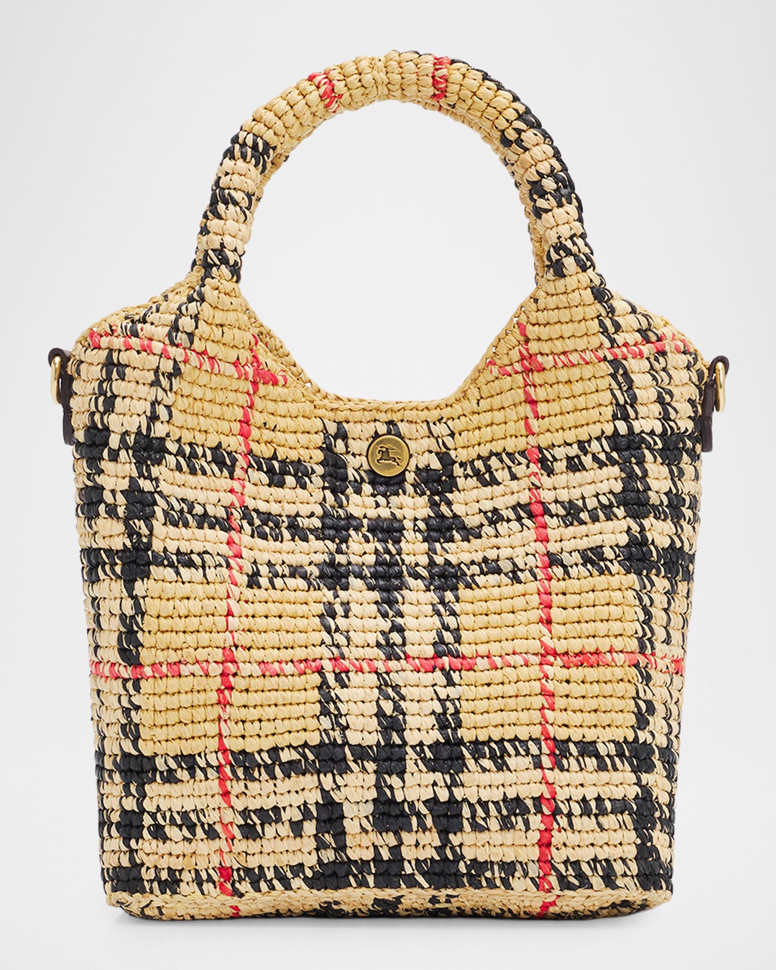Burberry Margate Mini Check Raffia Tote Bag | Neiman Marcus